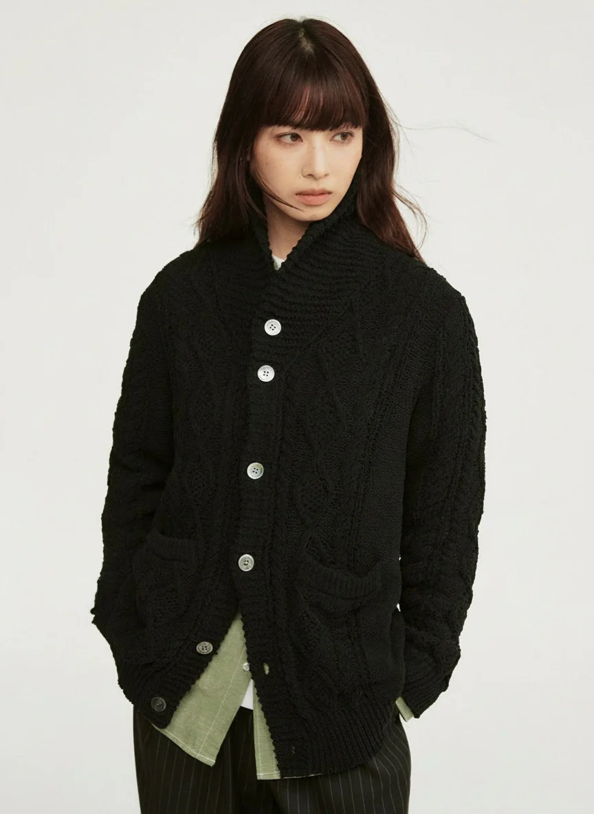 Shawl Collar Chunky Cable Cardigan - Image 6