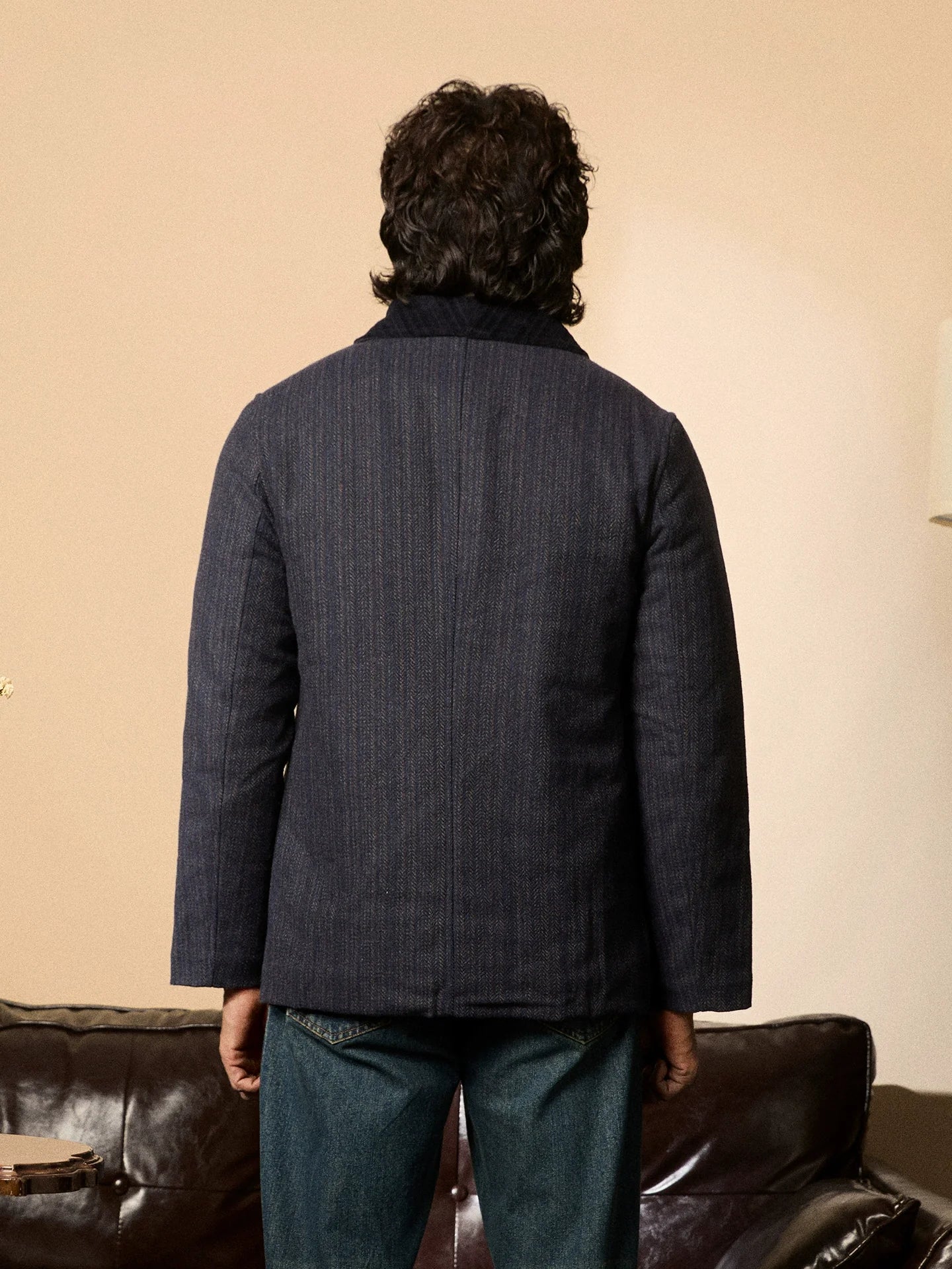 Shawl Collar Herringbone Tweed Jacket - Image 3