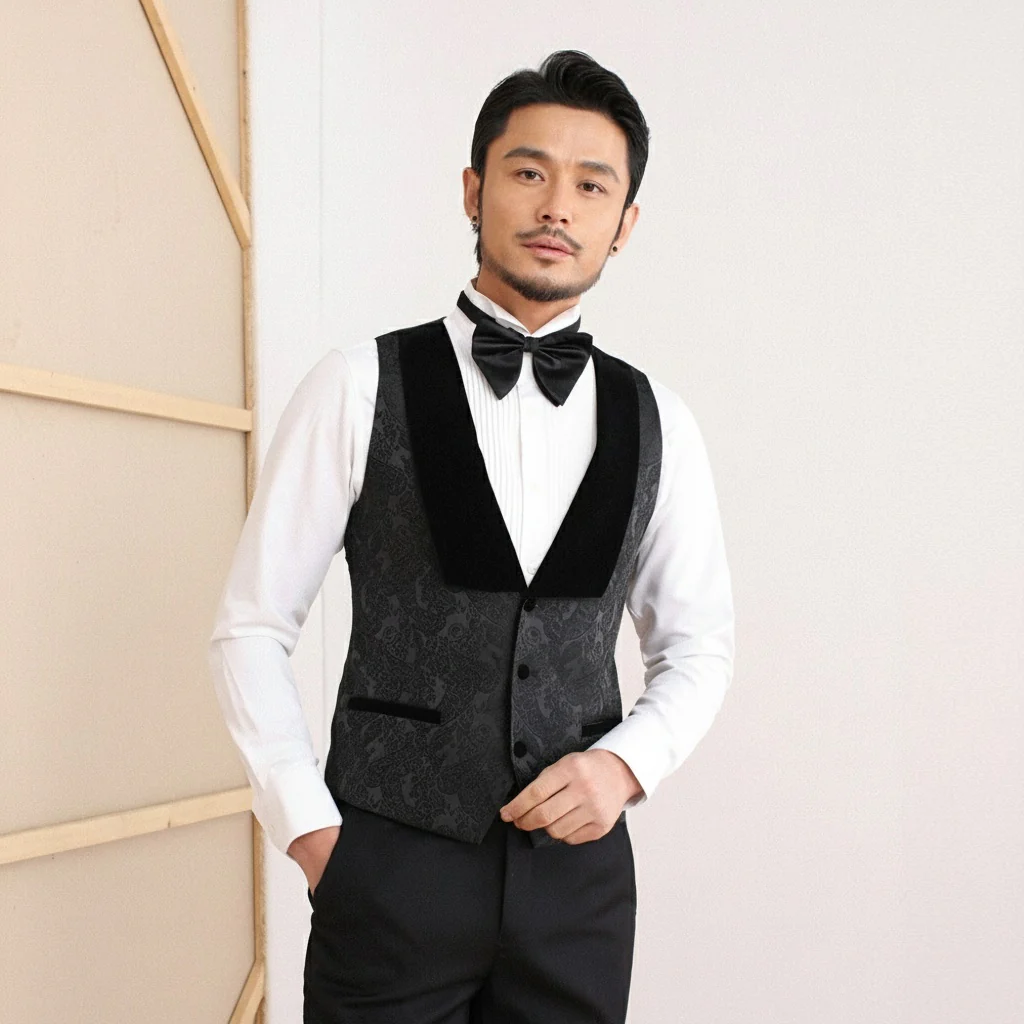 Shawl-Collar Jacquard Vest - Image 3