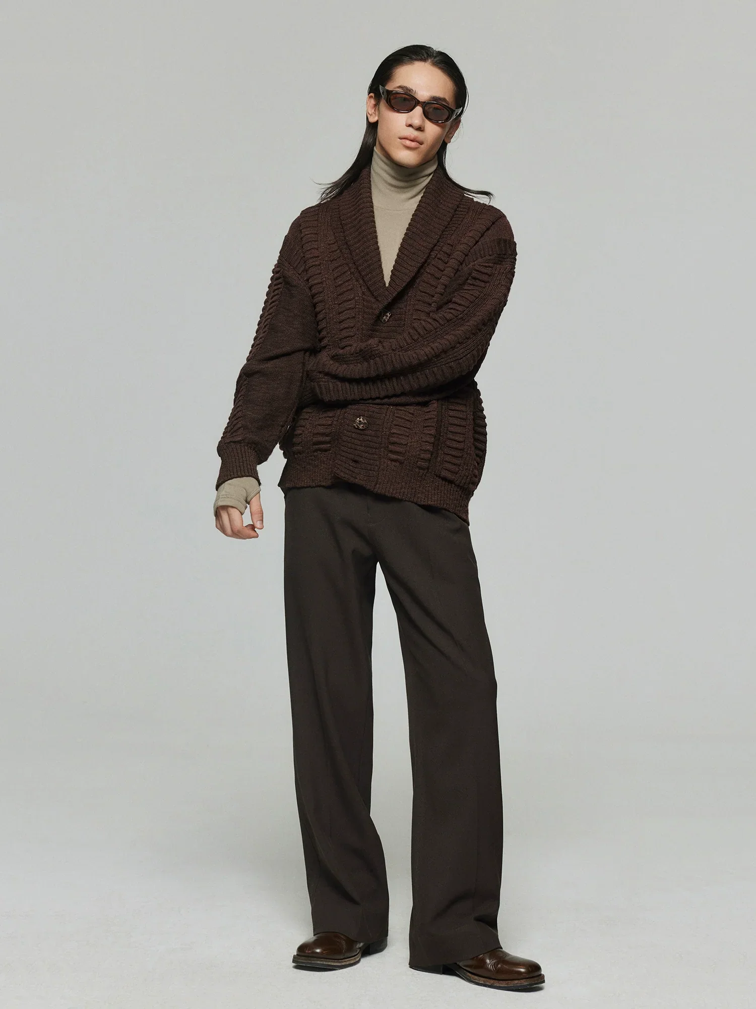 Shawl Collar Textured Knit Cardigan - Image 4