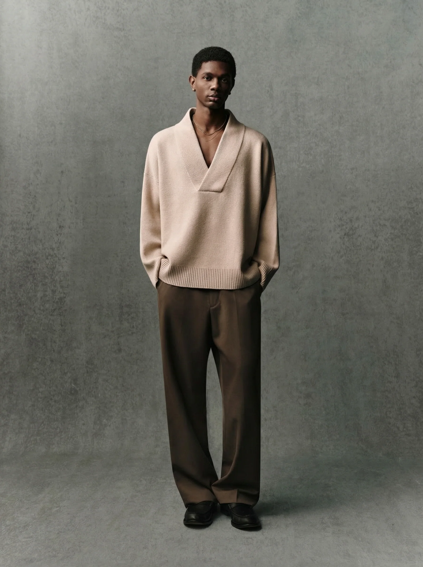 Shawl Collar V Sweater - Image 5