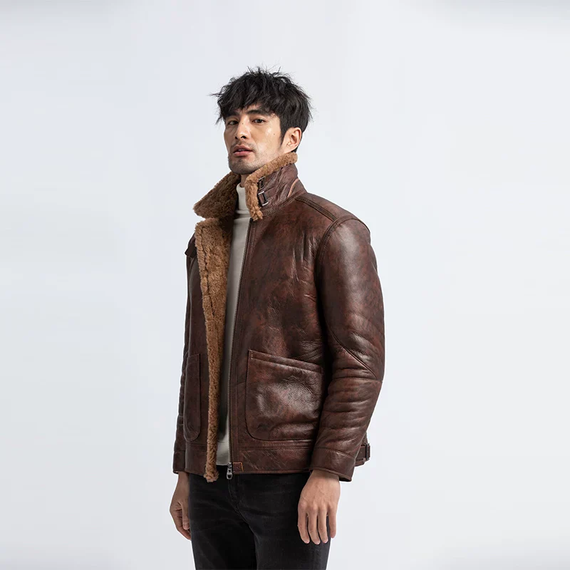 Shearling Aviator Leather Jacket - Image 4