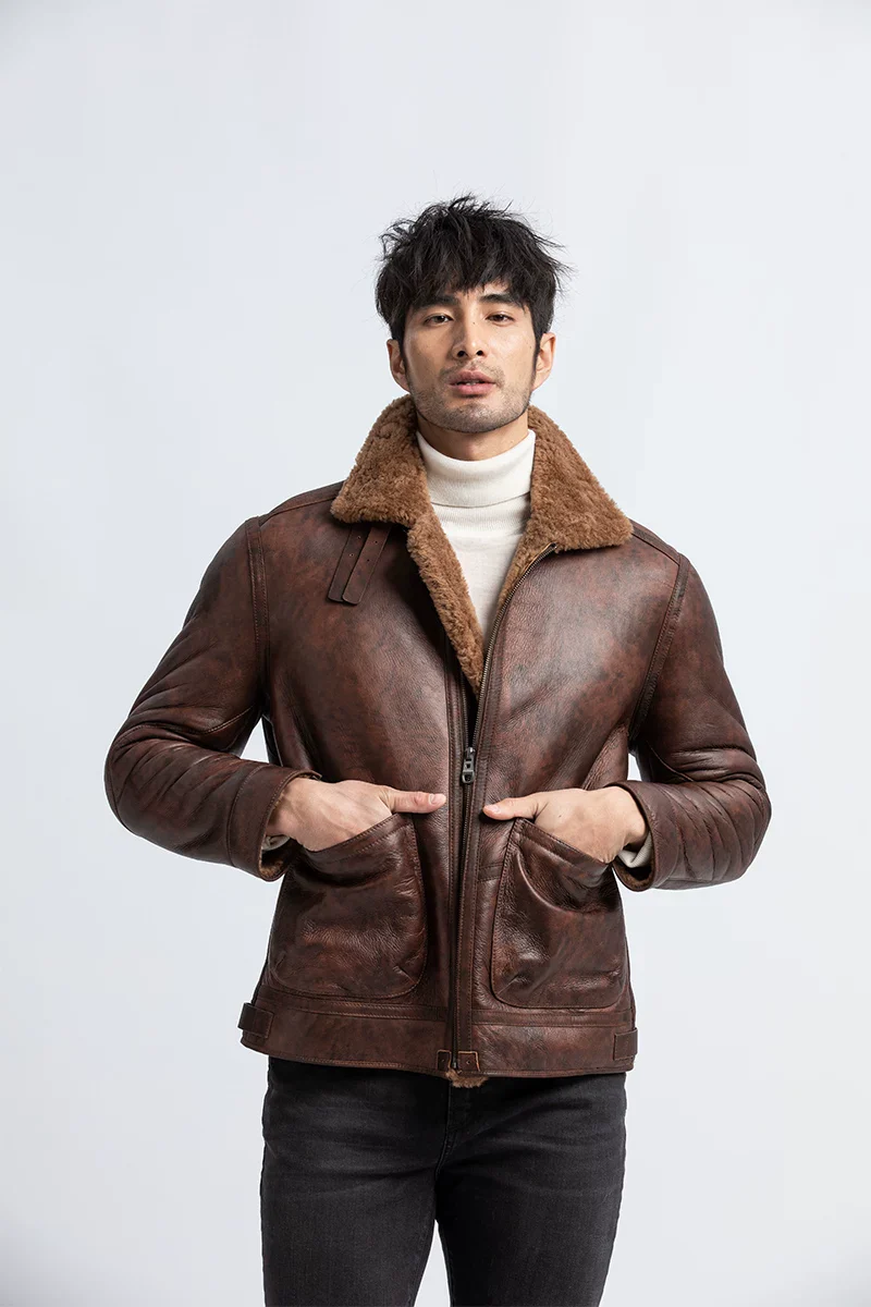 Shearling Aviator Leather Jacket - Image 5