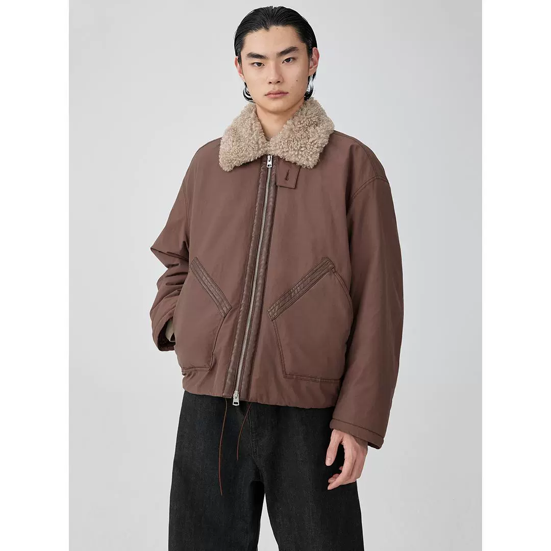 Shearling Collar Bomber Jacket - Image 2
