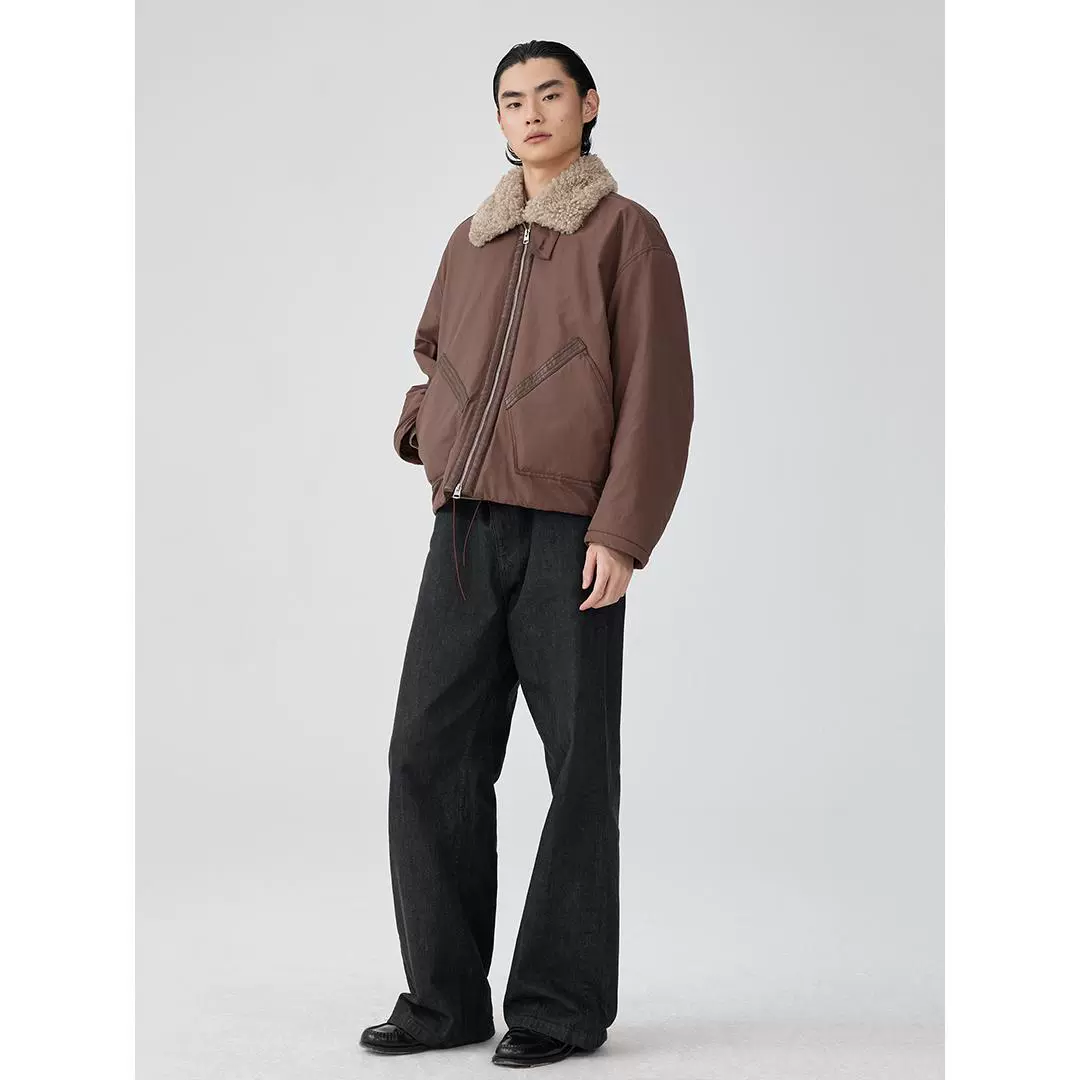 Shearling Collar Bomber Jacket - Image 3