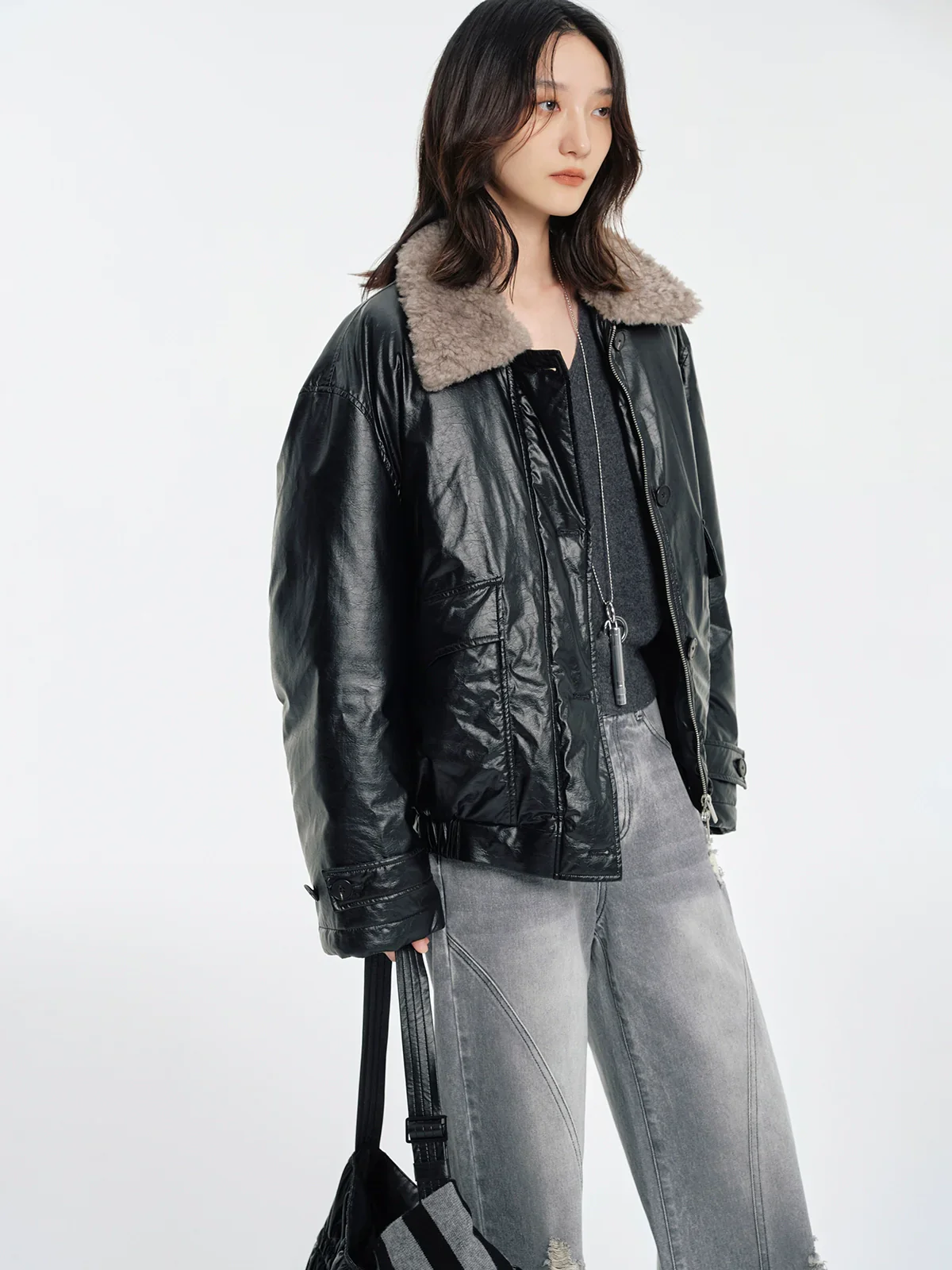 Shearling-Collar Down Aviator Jacket - Image 5