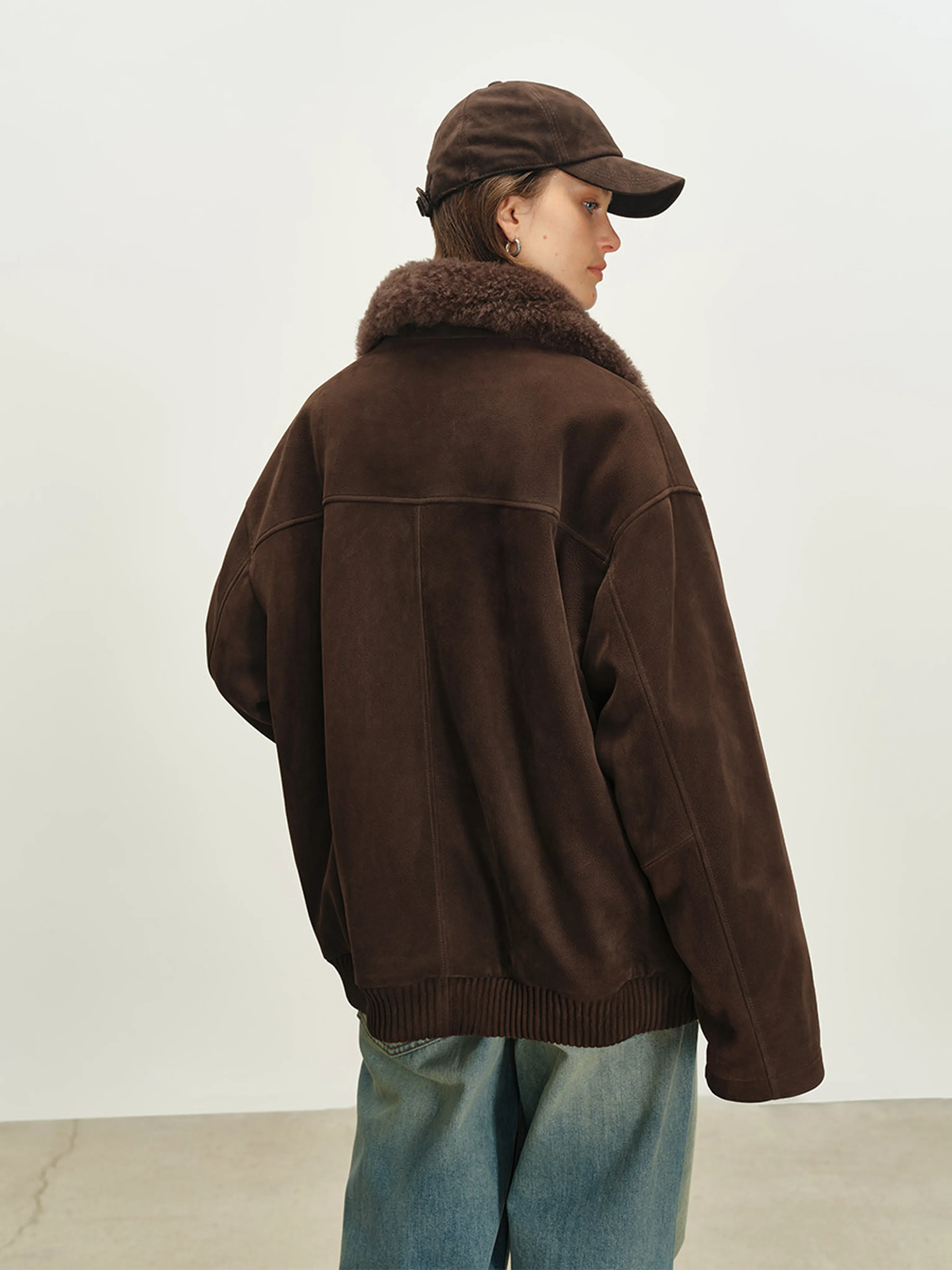 Shearling Collar Leather Bomber - Image 4