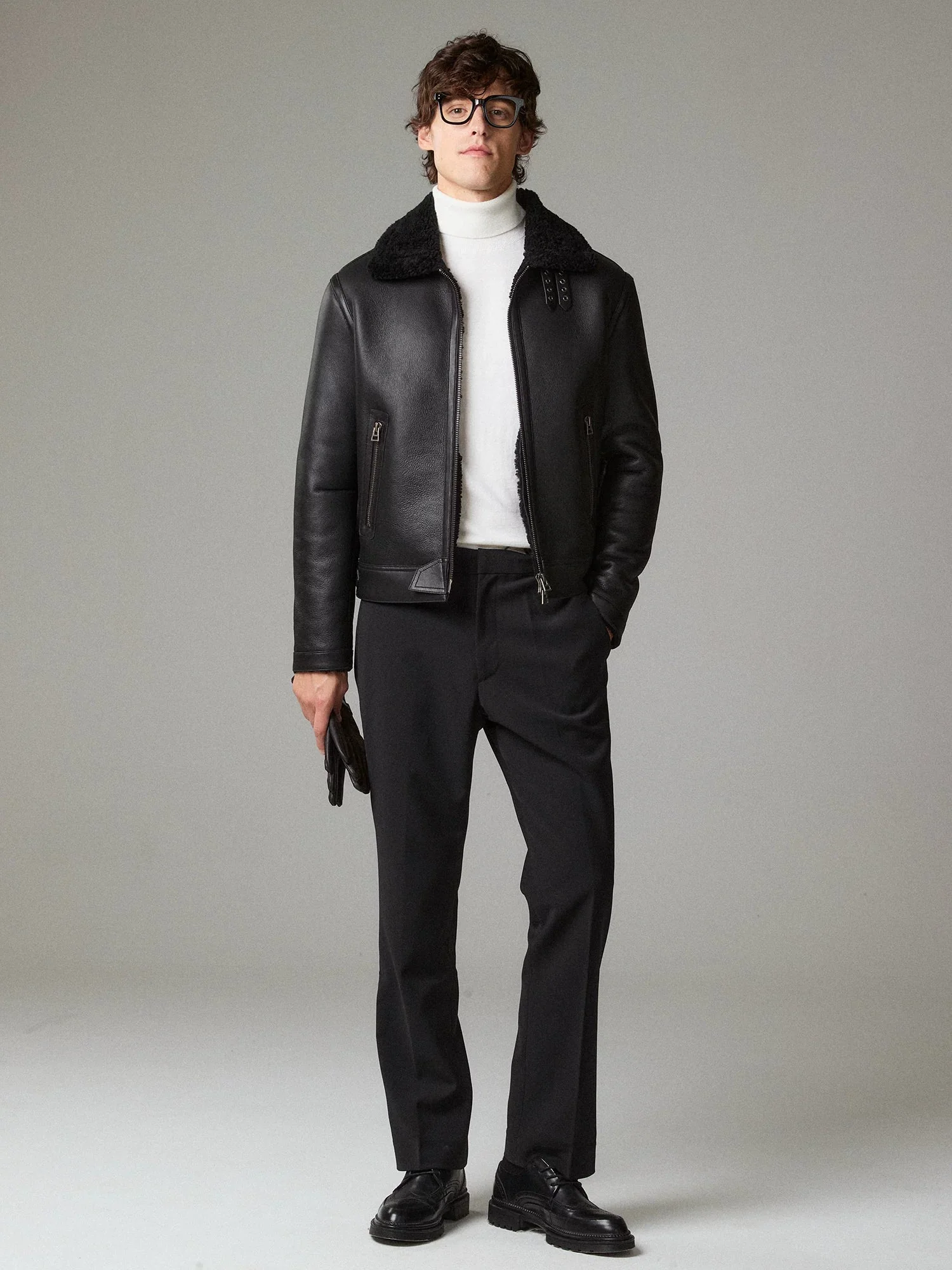 Shearling Leather Aviator Jacket - Image 2