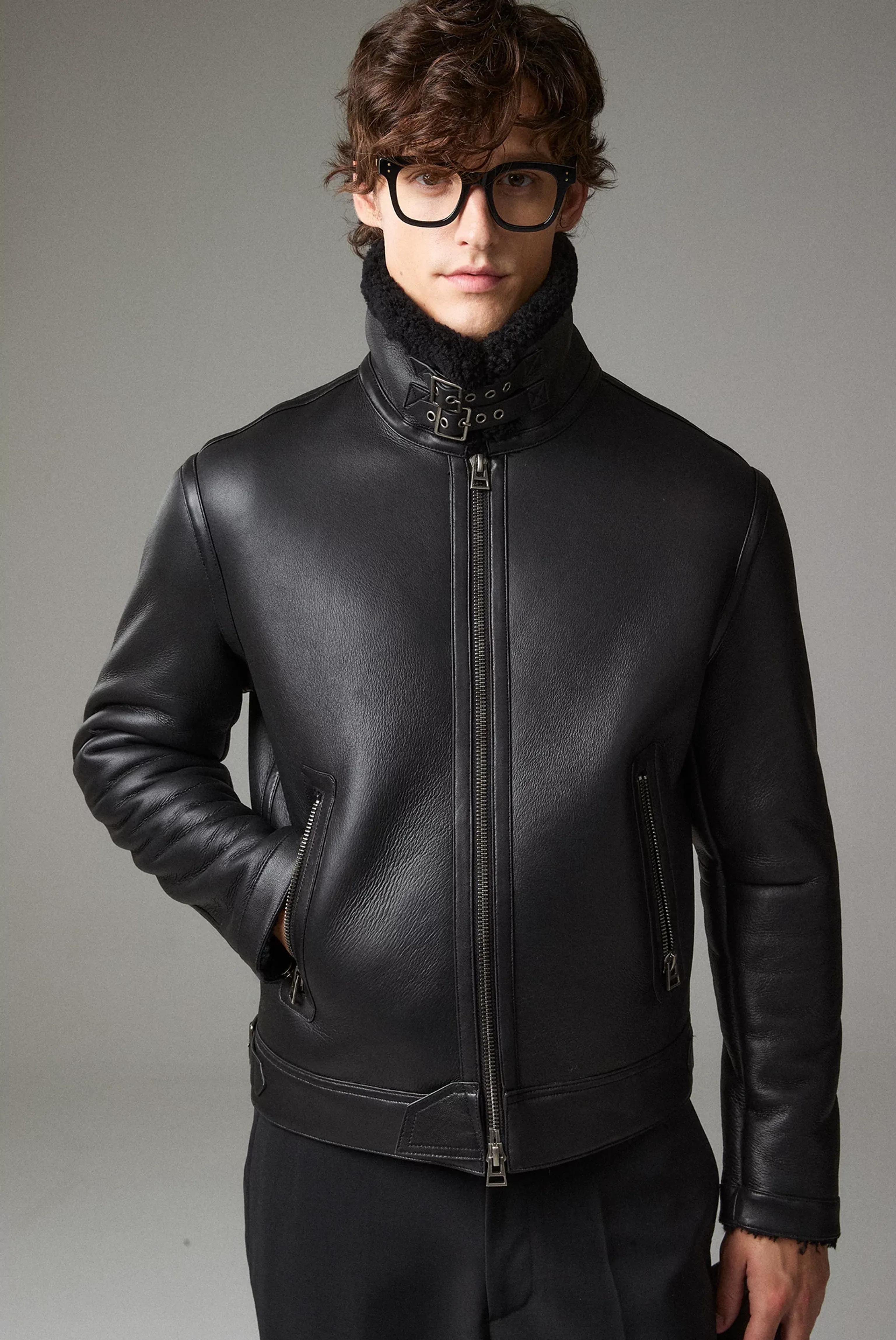Shearling Leather Aviator Jacket - Image 4