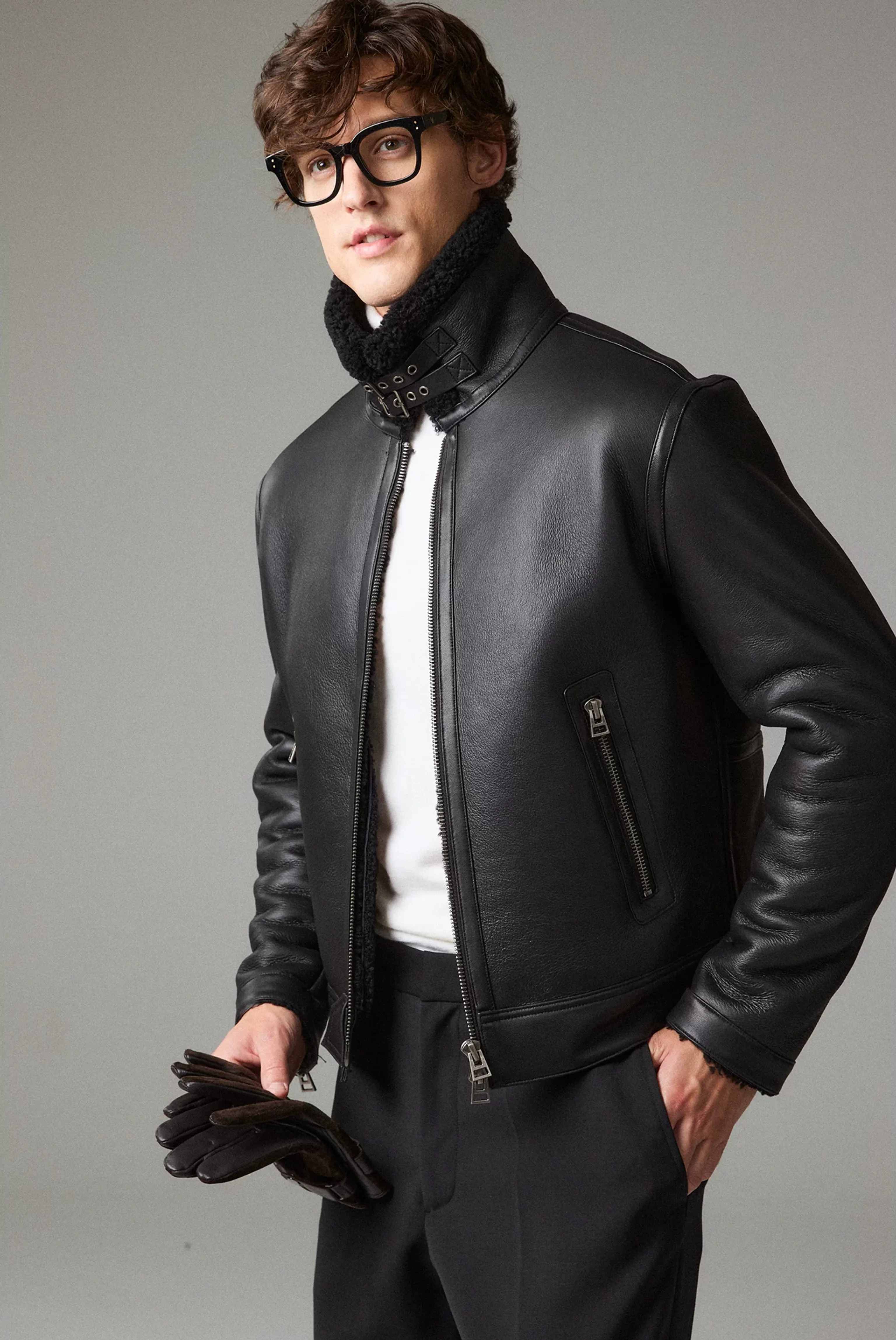 Shearling Leather Aviator Jacket - Image 6