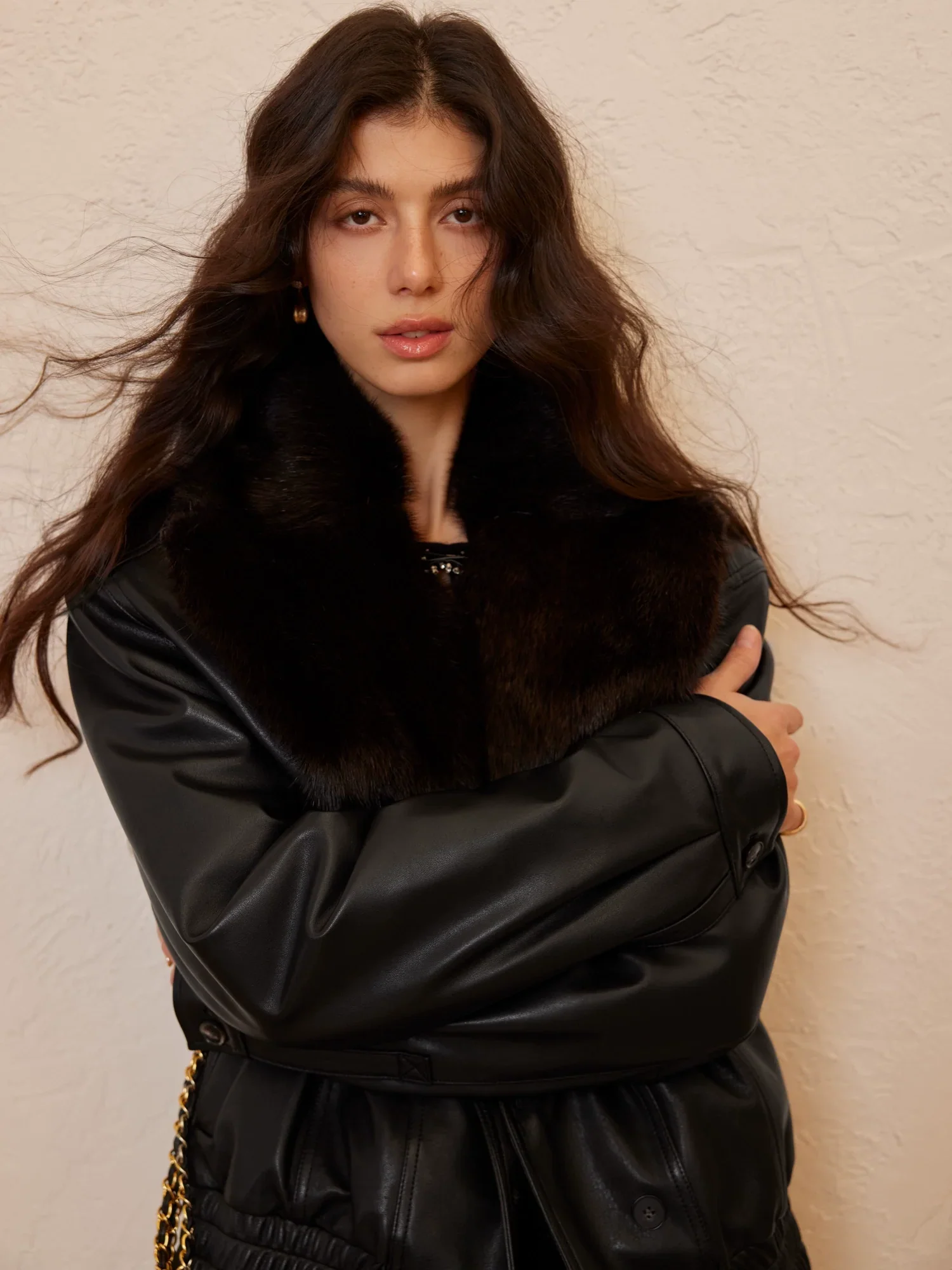Sheepskin Fur-Collar Aviator Jacket - Image 2