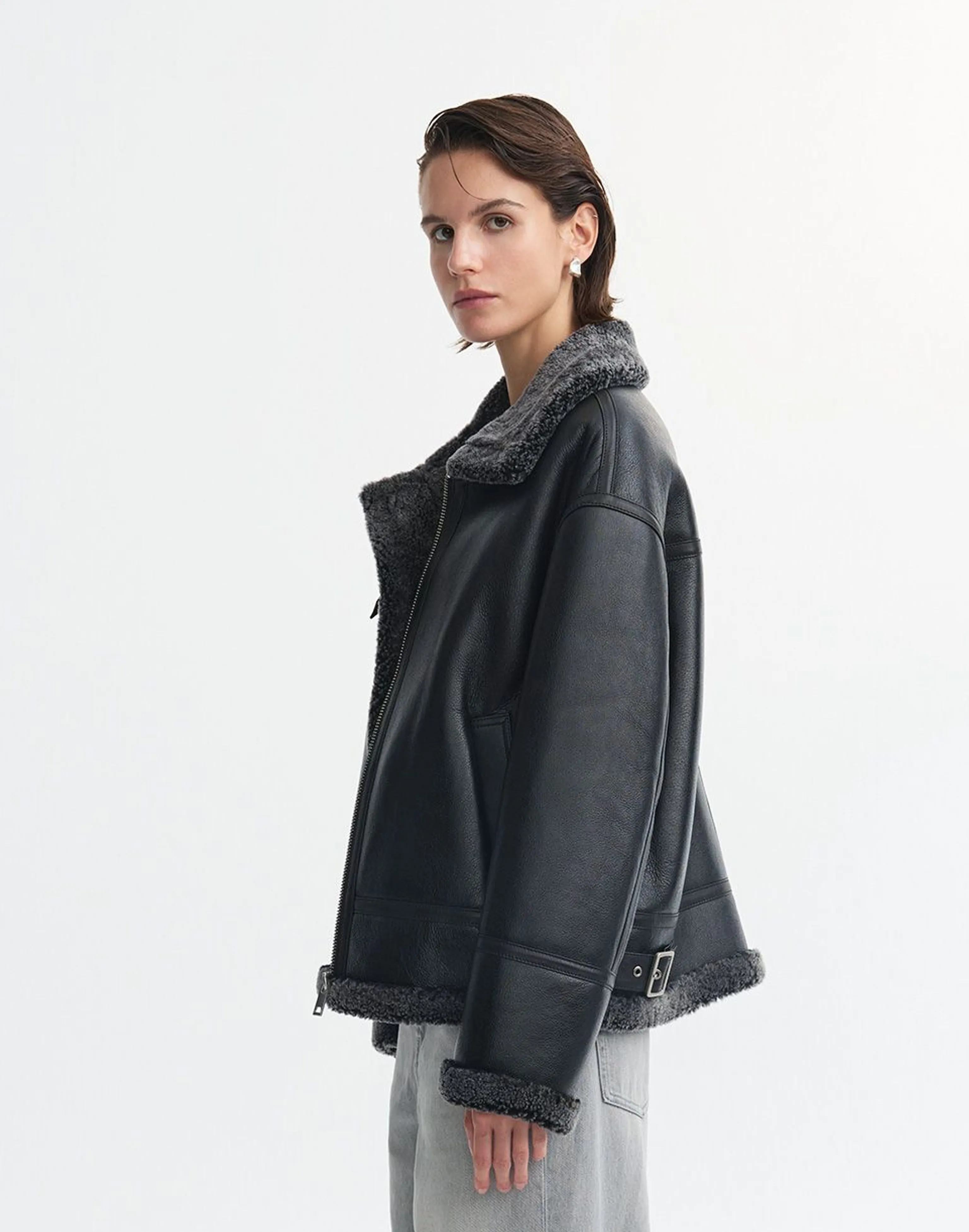 Sheepskin Shearling Aviator Jacket - Image 3