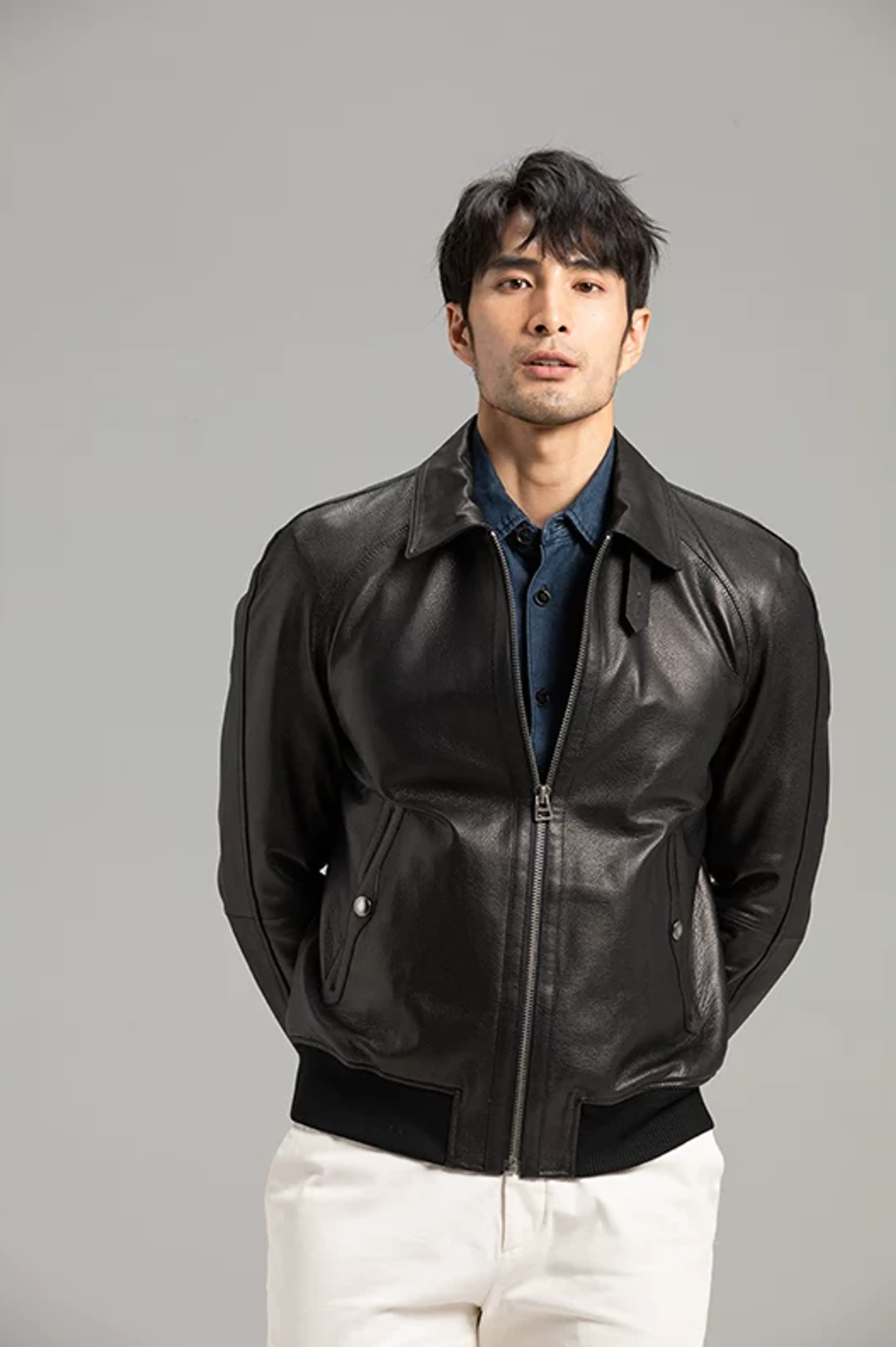 Sheepskin Shirt-Collar Bomber Jacket - Image 2