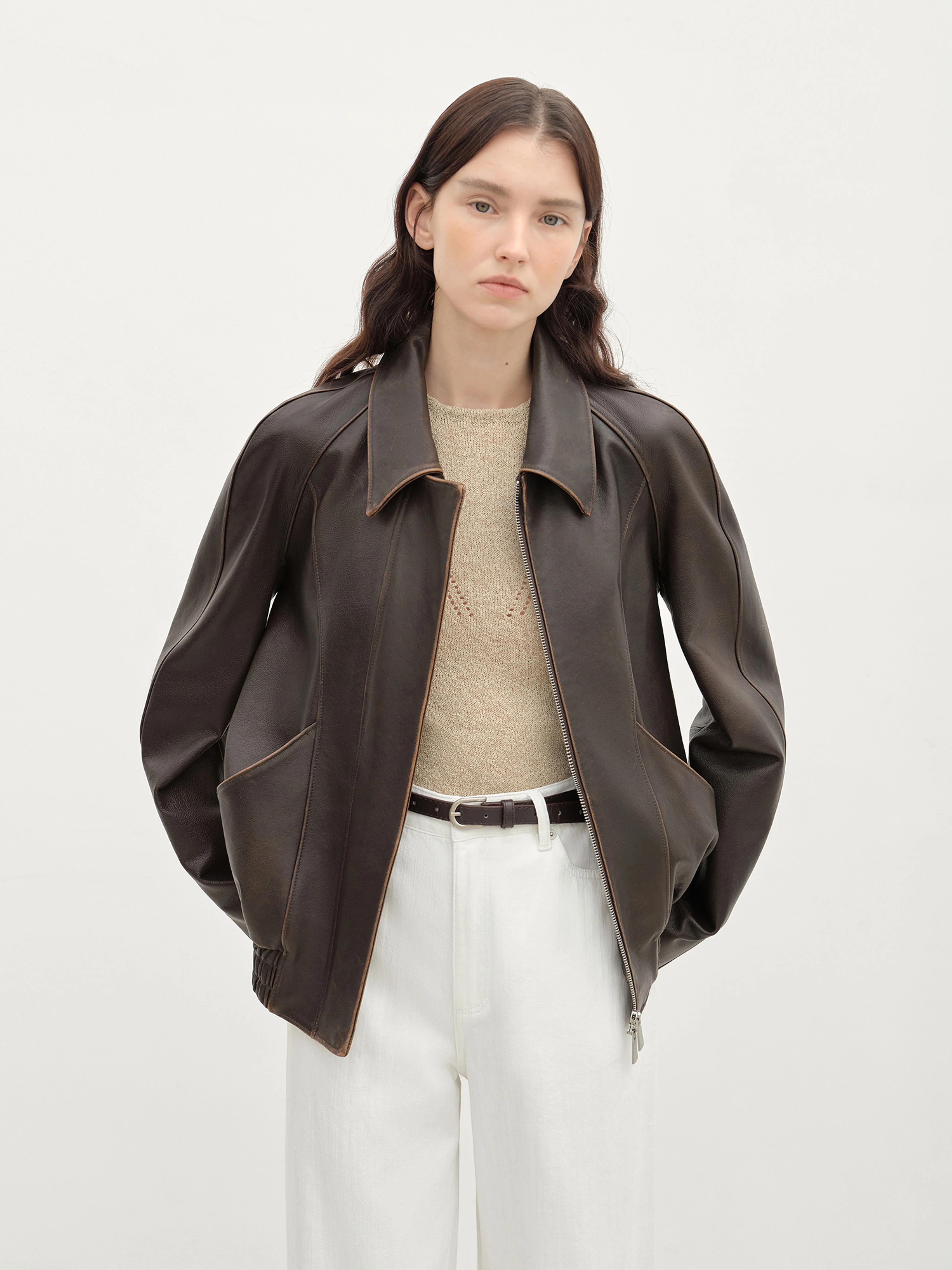 Sheepskin Short Bomber Jacket - Image 2