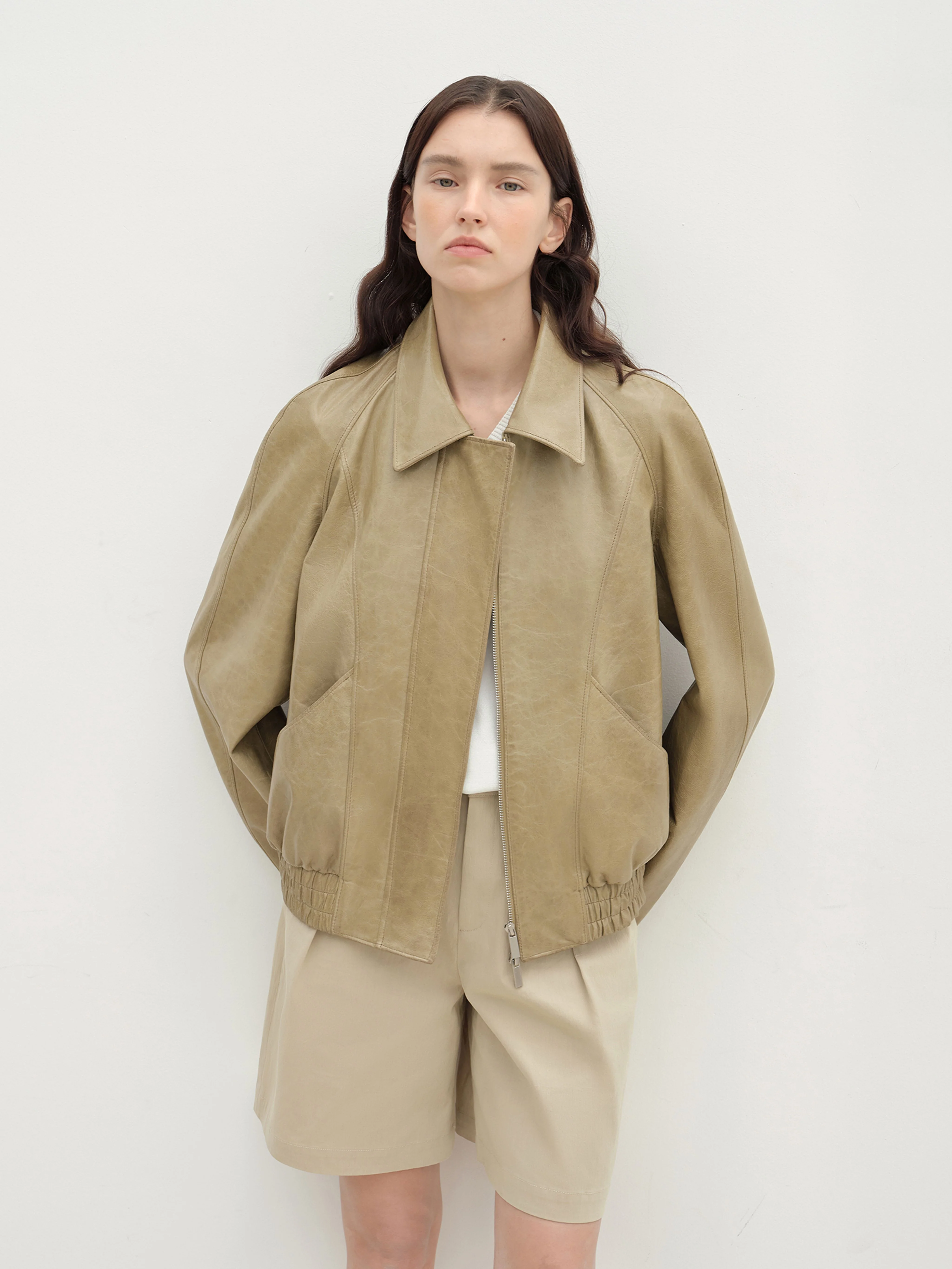 Sheepskin Short Bomber Jacket - Image 3