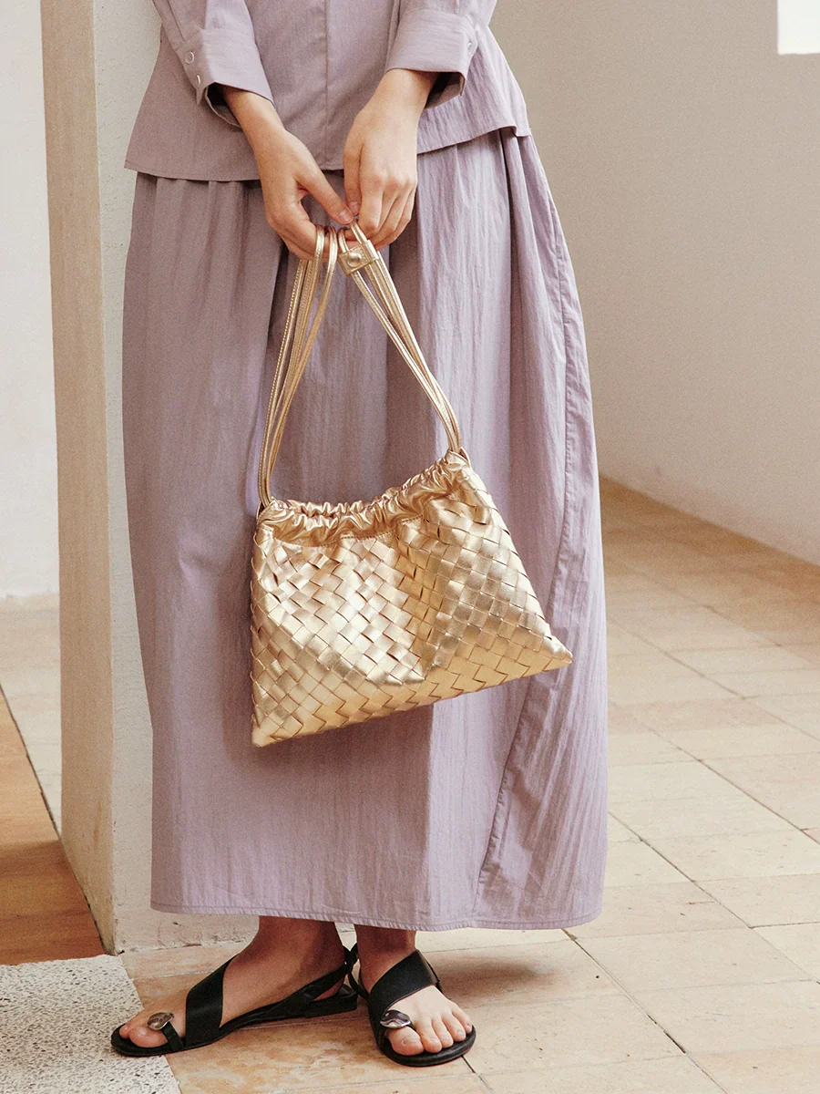 Sheepskin Woven Drawstring Bucket Bag - Image 3