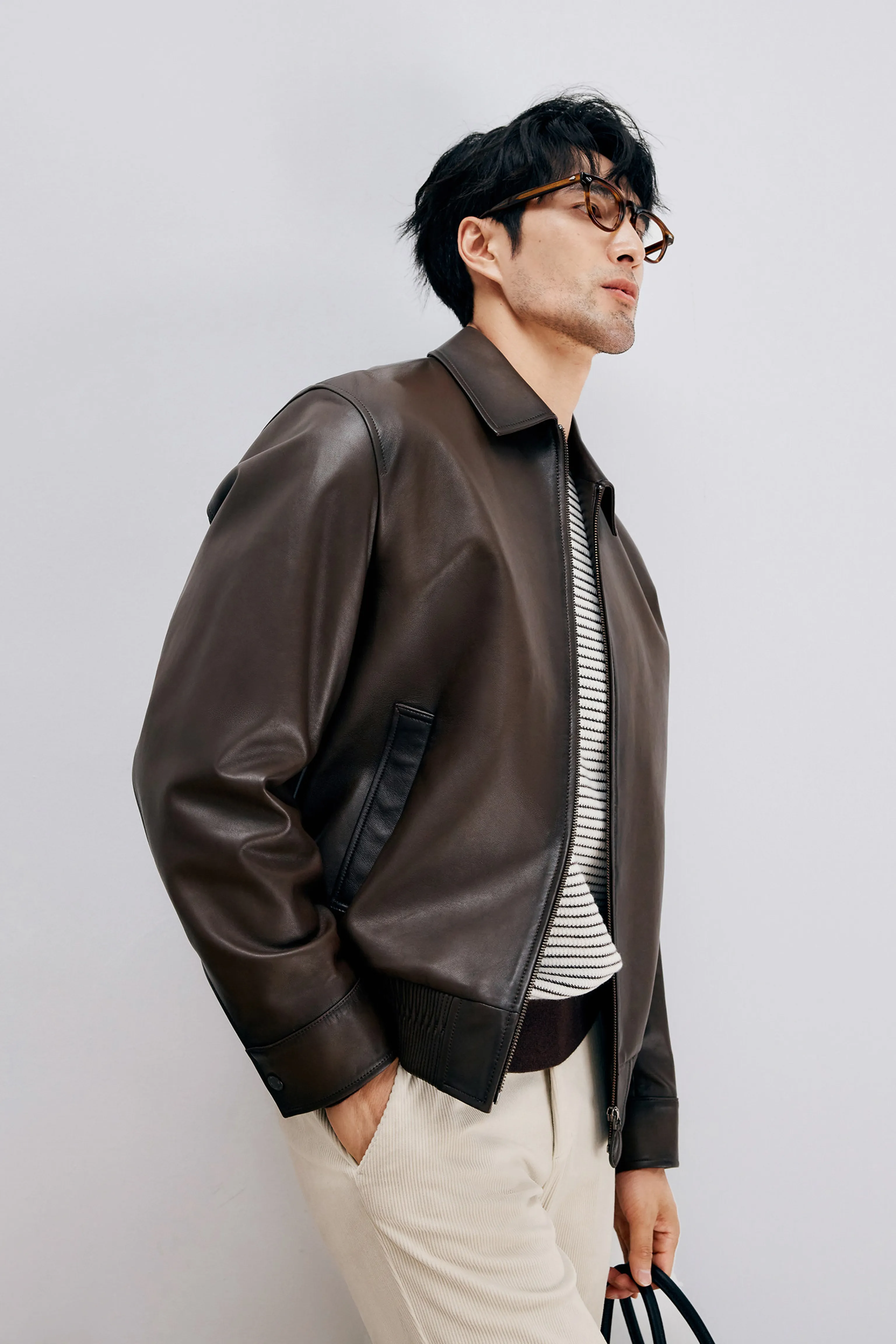Sheepskin Zip Bomber Jacket - Image 4
