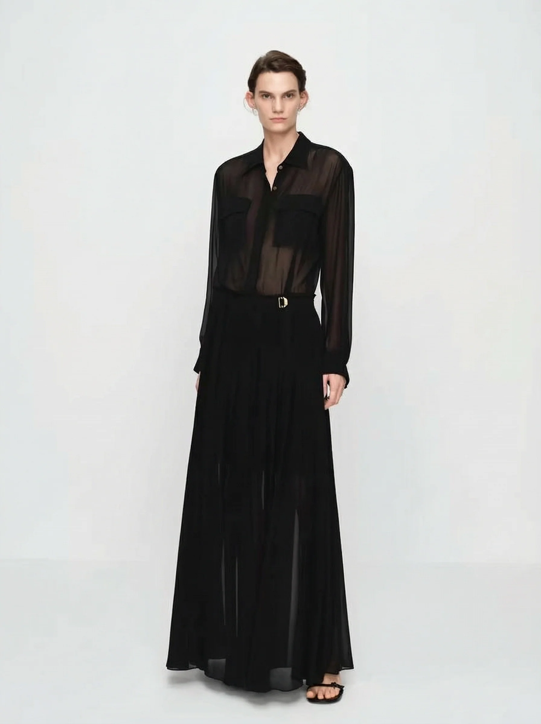 Sheer Mulberry Silk Shirt Dress