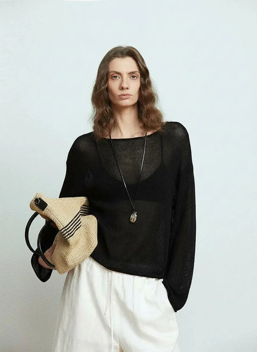 Sheer Open-Knit Sweater - Image 3