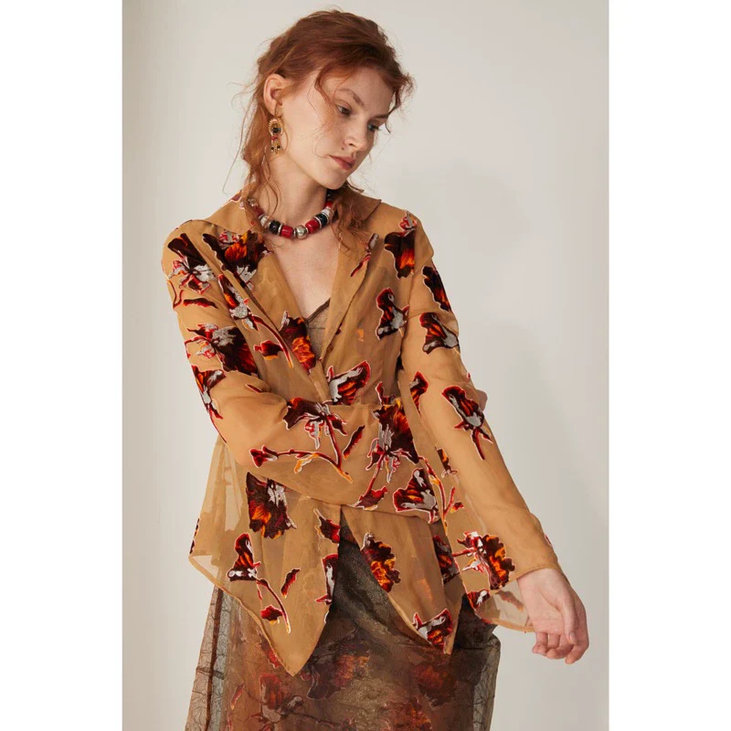Sheer Swallowtail Floral Blouse - Image 2