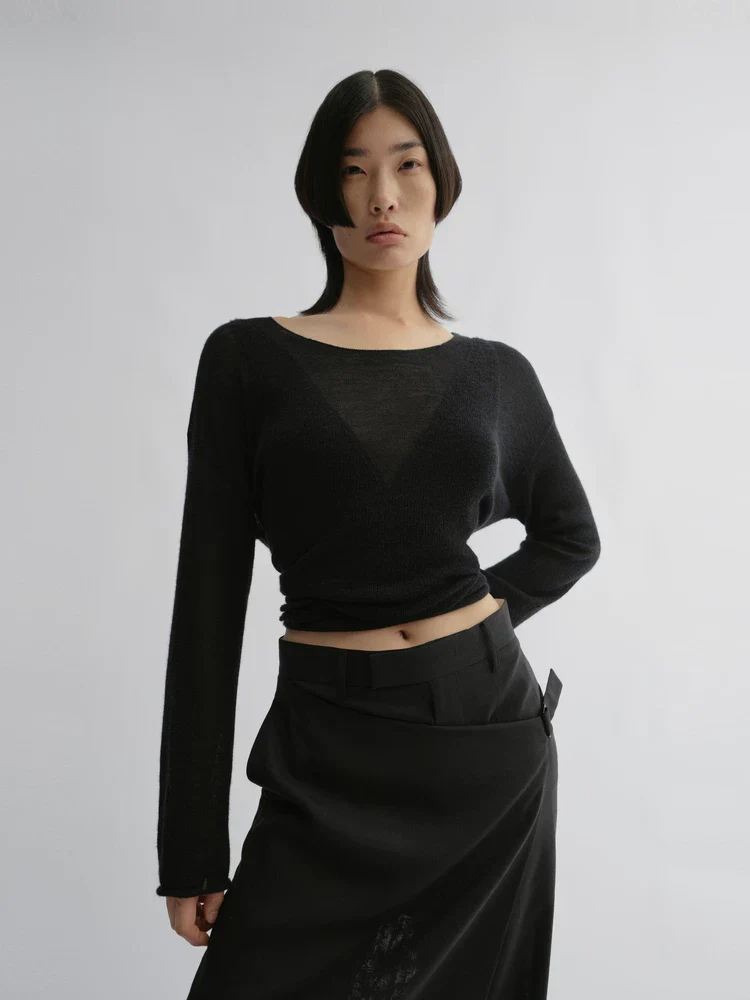 Sheer V-Panel Knit Top - Image 2