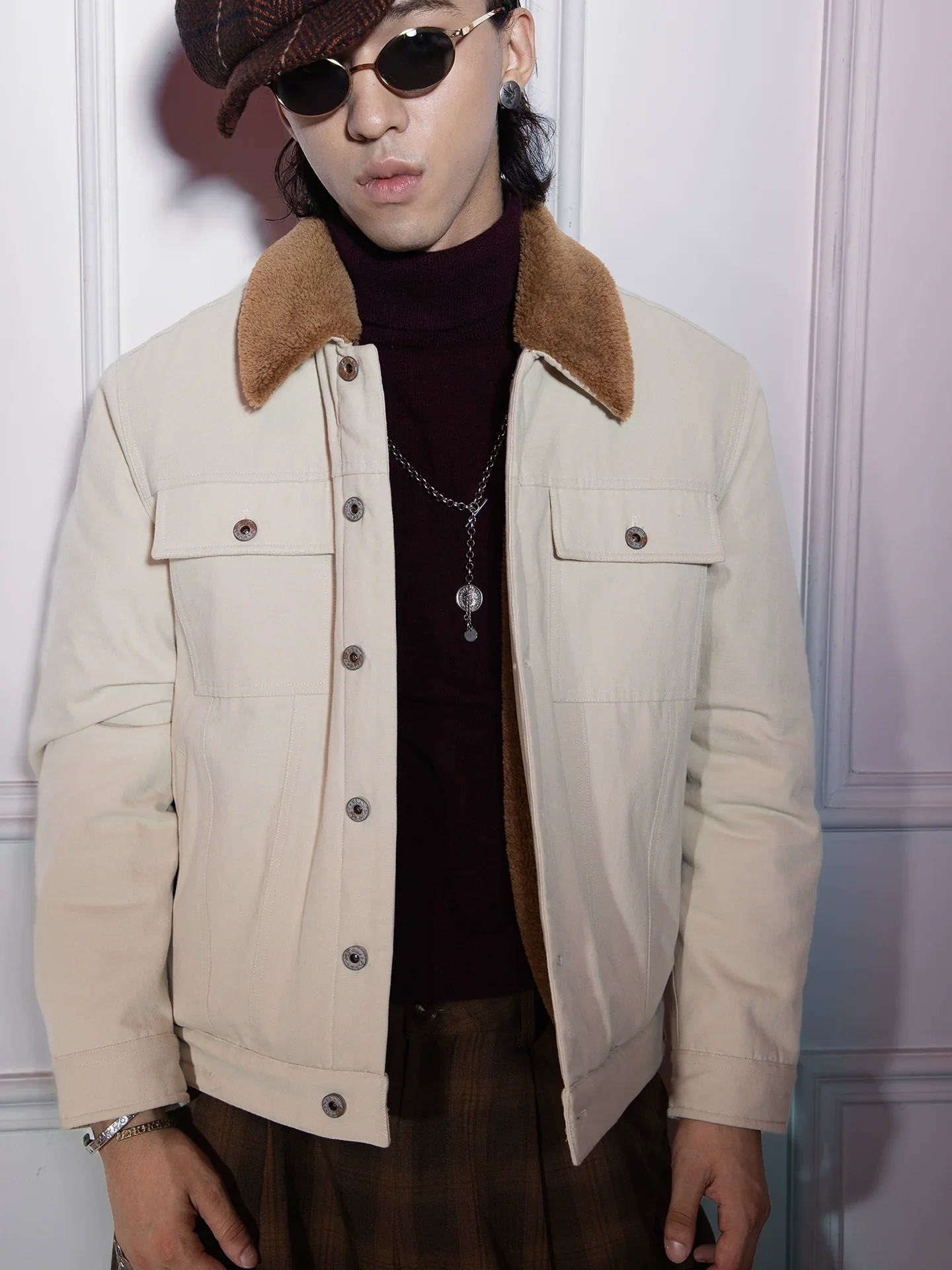 Sherpa Collar Canvas Trucker Jacket - Image 3