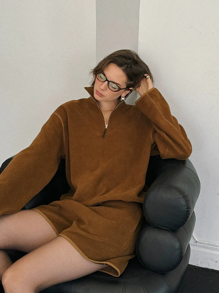 Sherpa Fleece Half-Zip Pullover and Shorts Set - Image 3