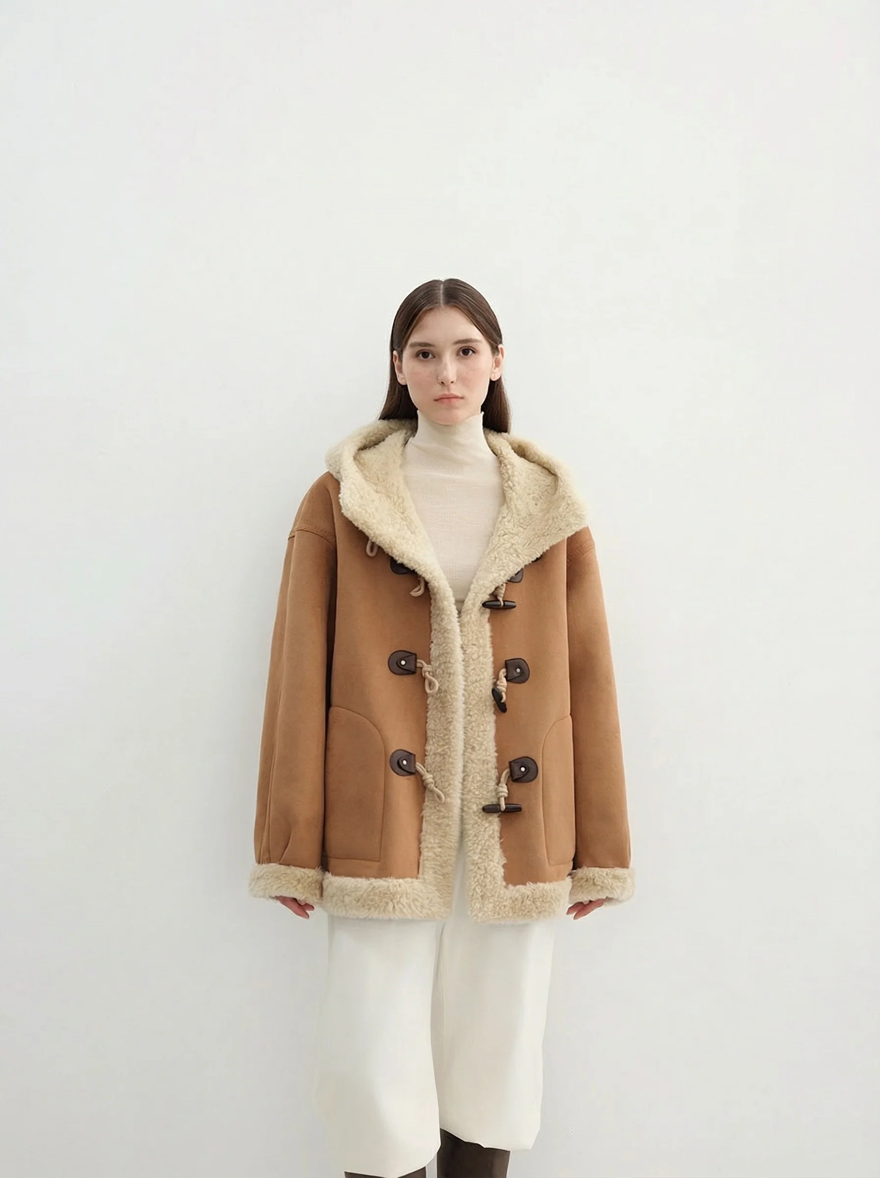 Sherpa-Trim Hooded Duffle Coat