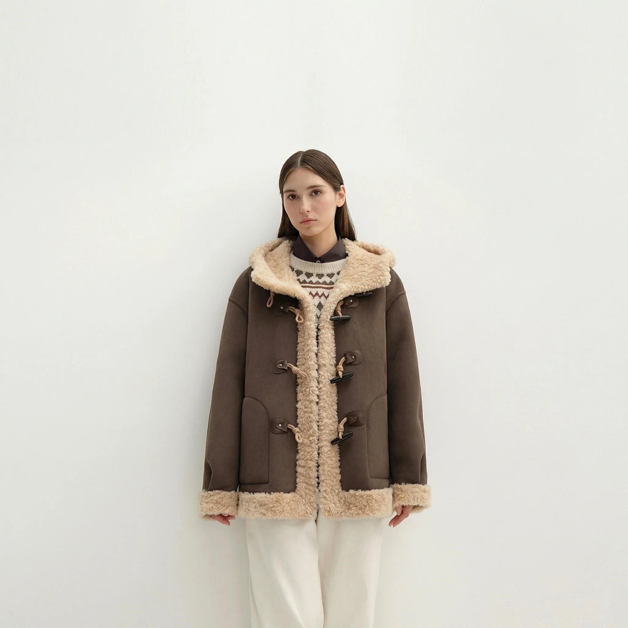 Sherpa-Trim Hooded Duffle Coat - Image 6