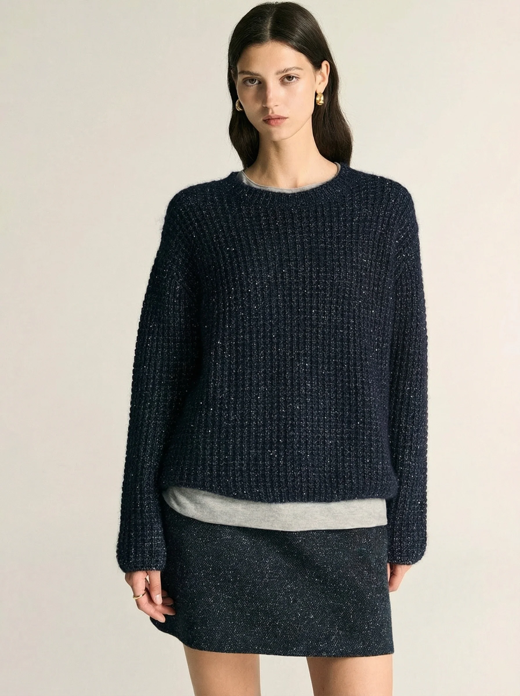 Shimmer Waffle Crew Sweater - Image 2