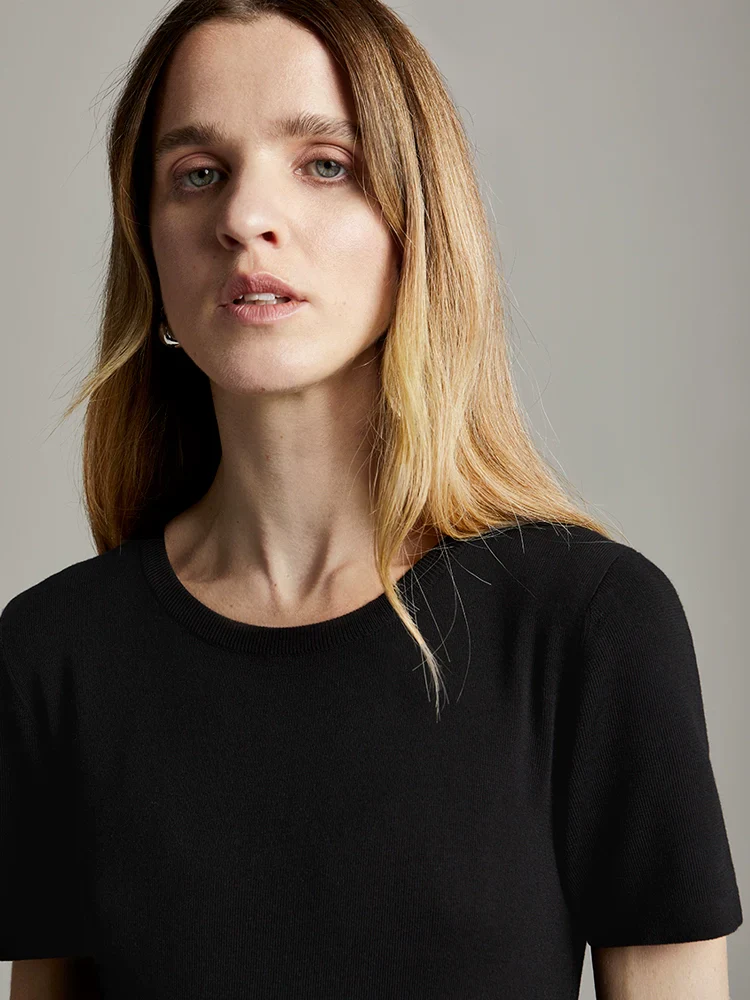 Short-Sleeve Black Knit Midi Dress - Image 2