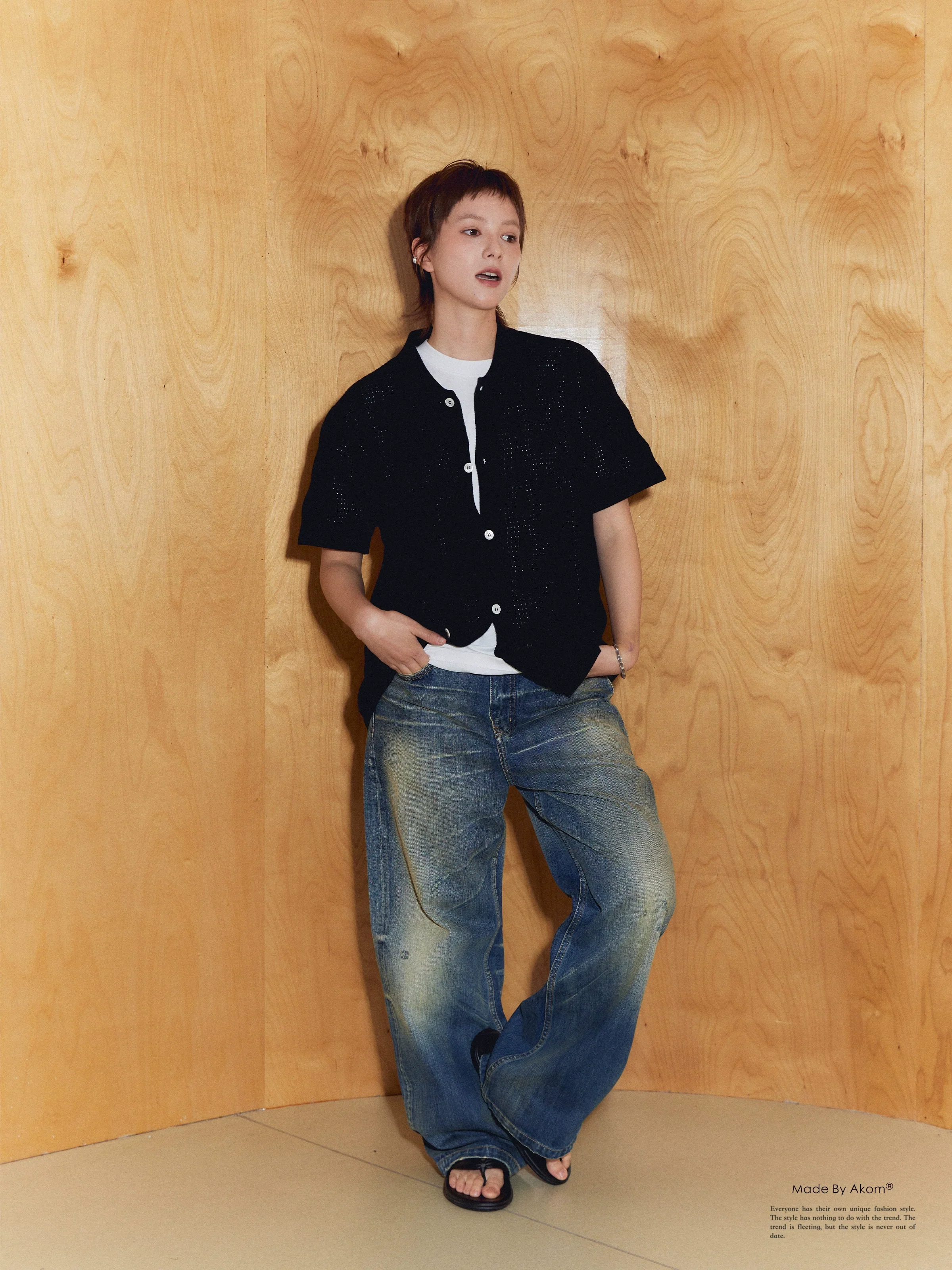 Short-Sleeve Open-Knit Cardigan - Image 5
