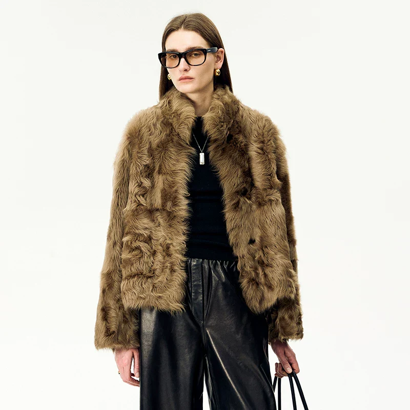 Short Stand-Collar Shearling Jacket