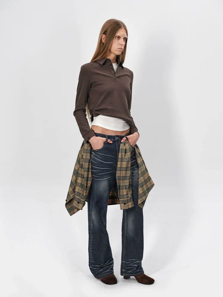 Shoulder-Slit Long-Sleeve Polo Shirt - Image 3