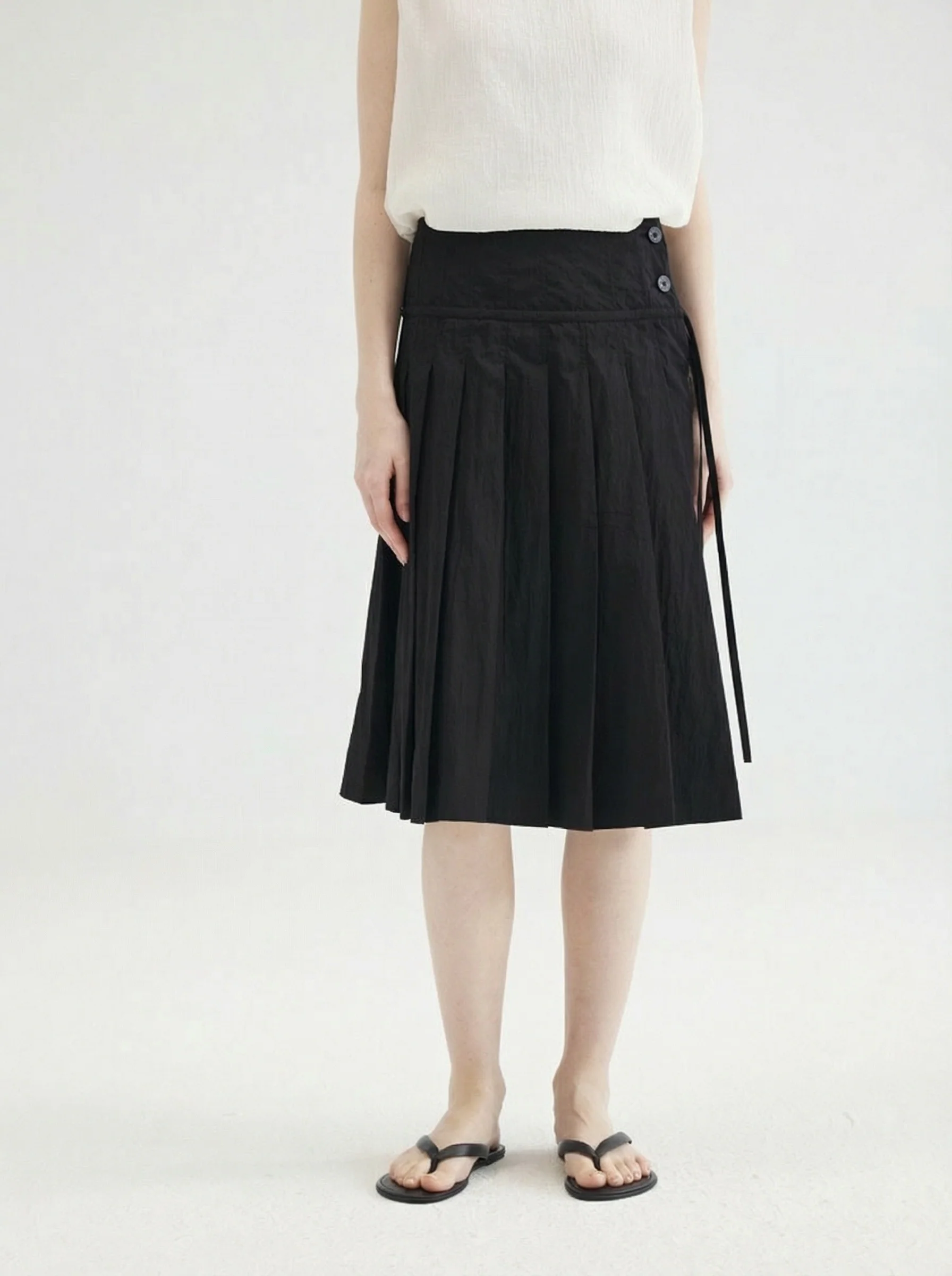 Side Button Pleated Skirt - Image 2