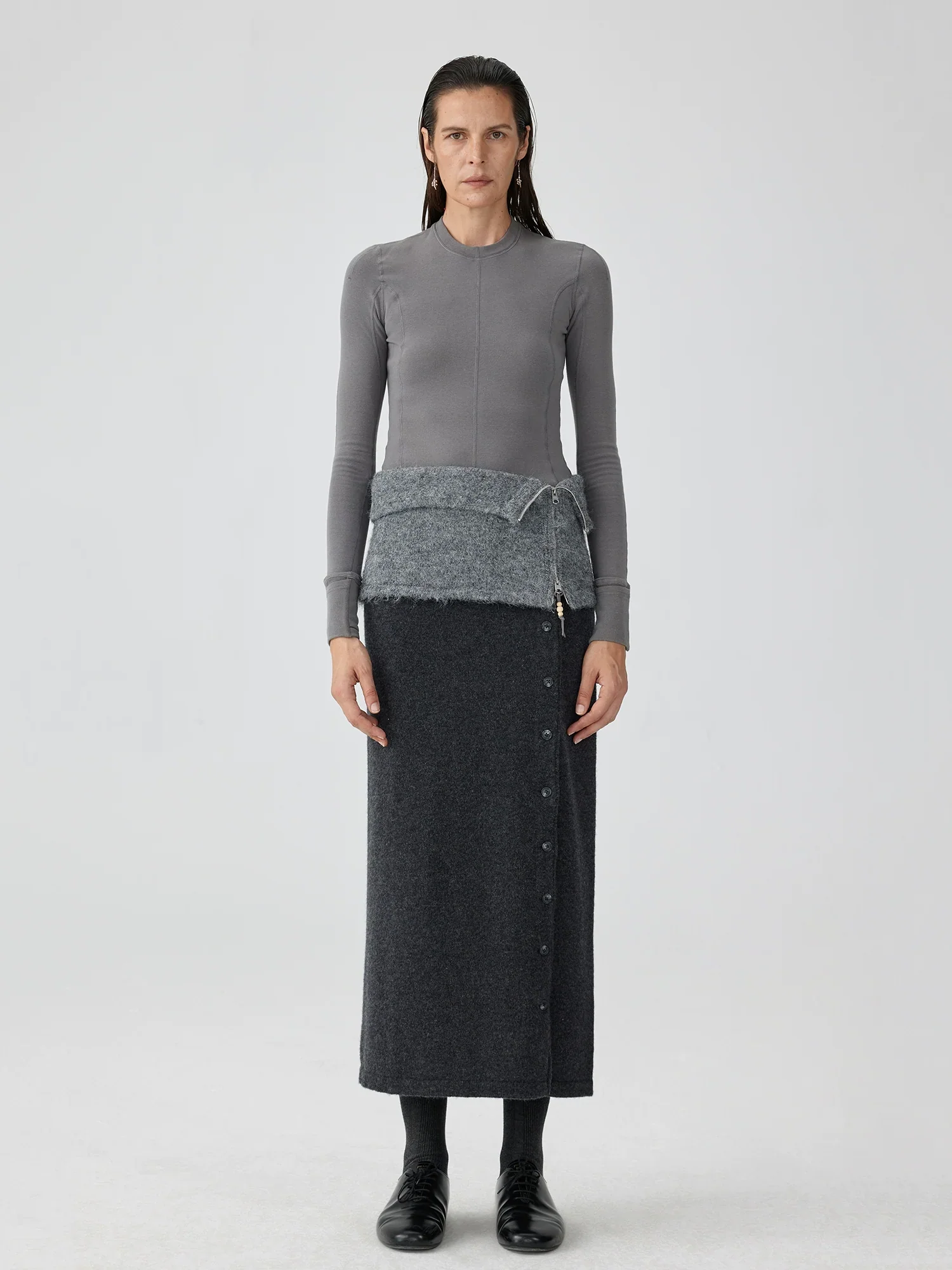Side-Button Wool Knit Skirt - Image 2
