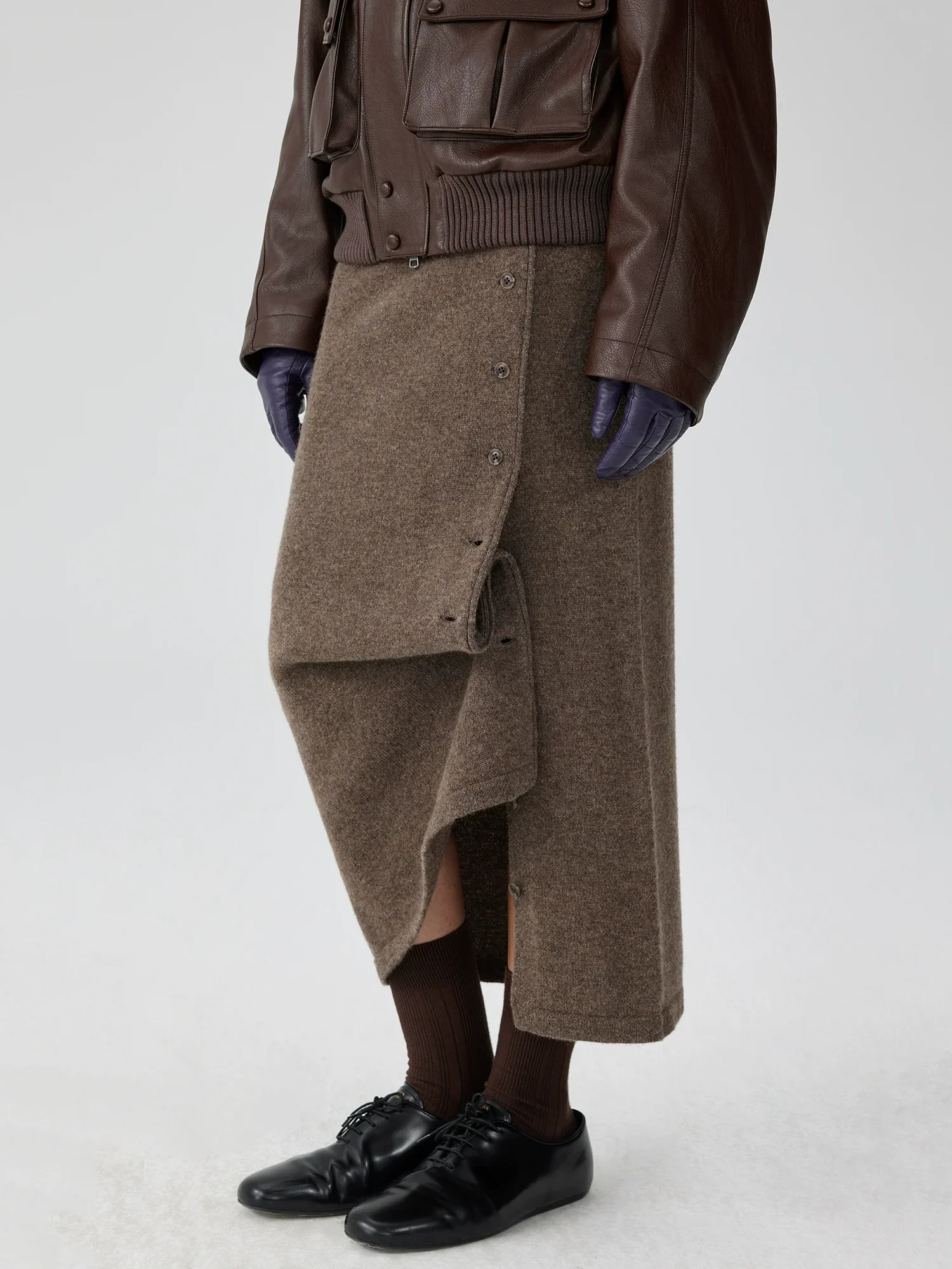Side-Button Wool Knit Skirt - Image 3