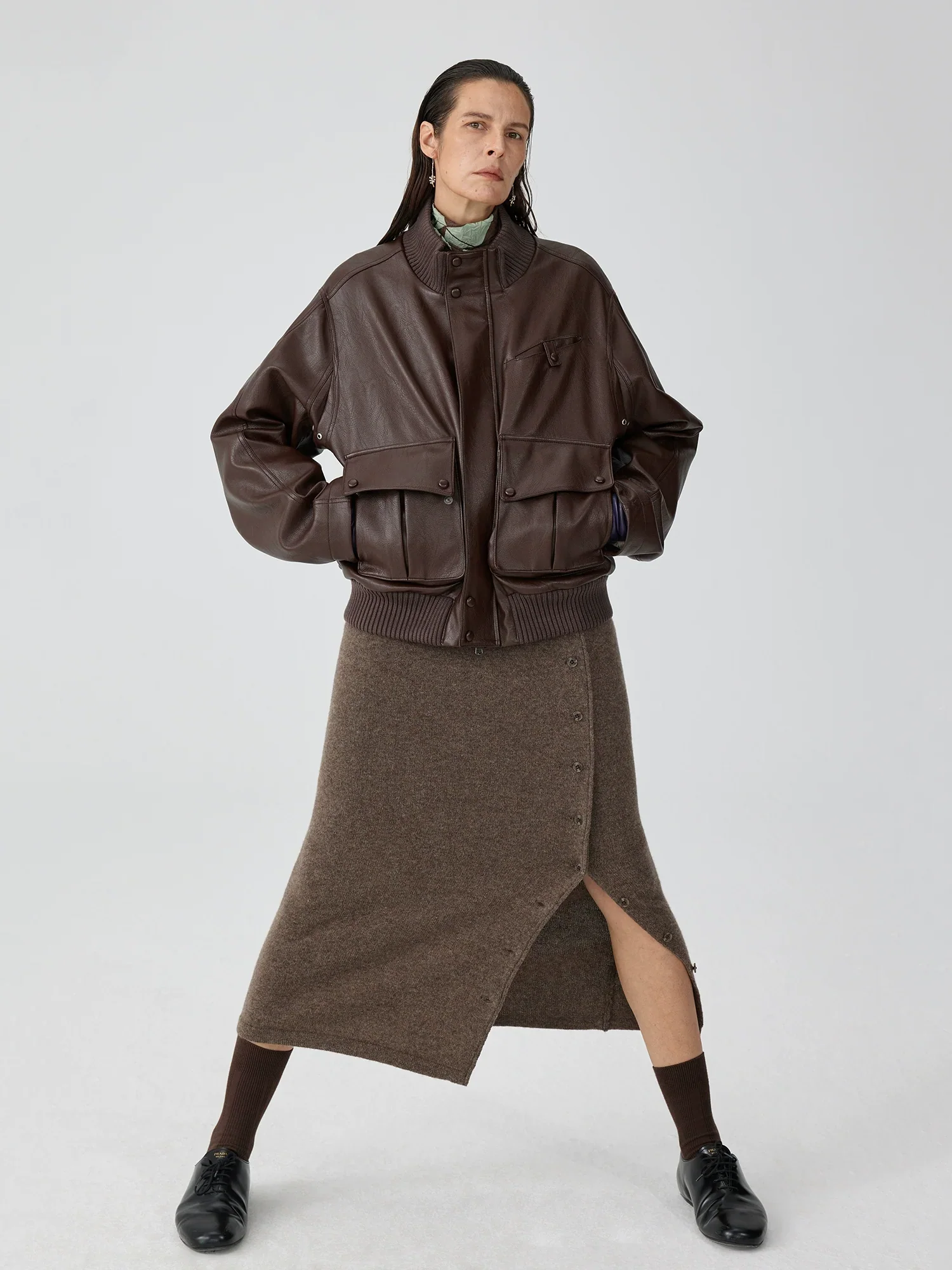 Side-Button Wool Knit Skirt - Image 4