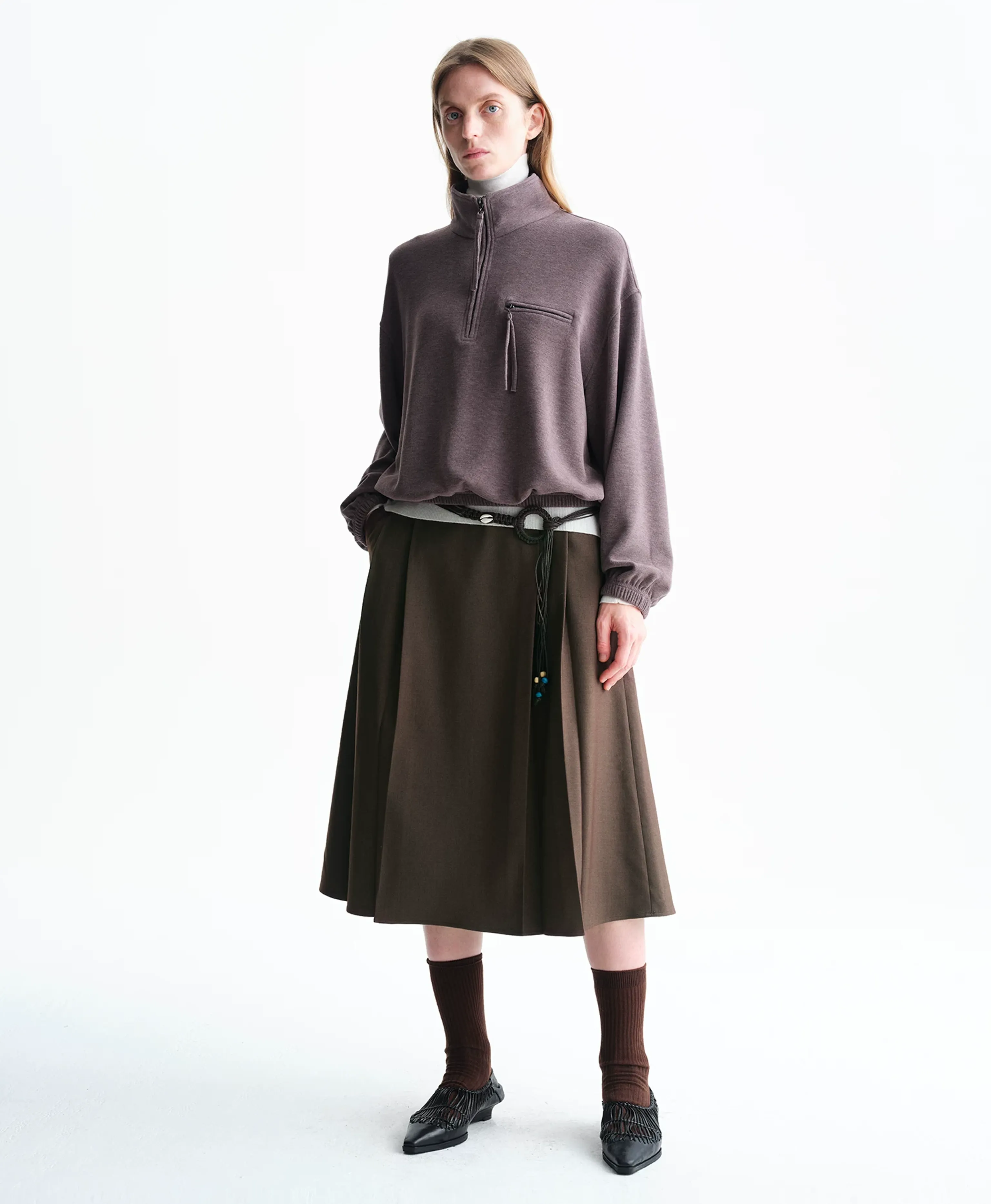Side-Button Wrap Pleated Midi Skirt - Image 4