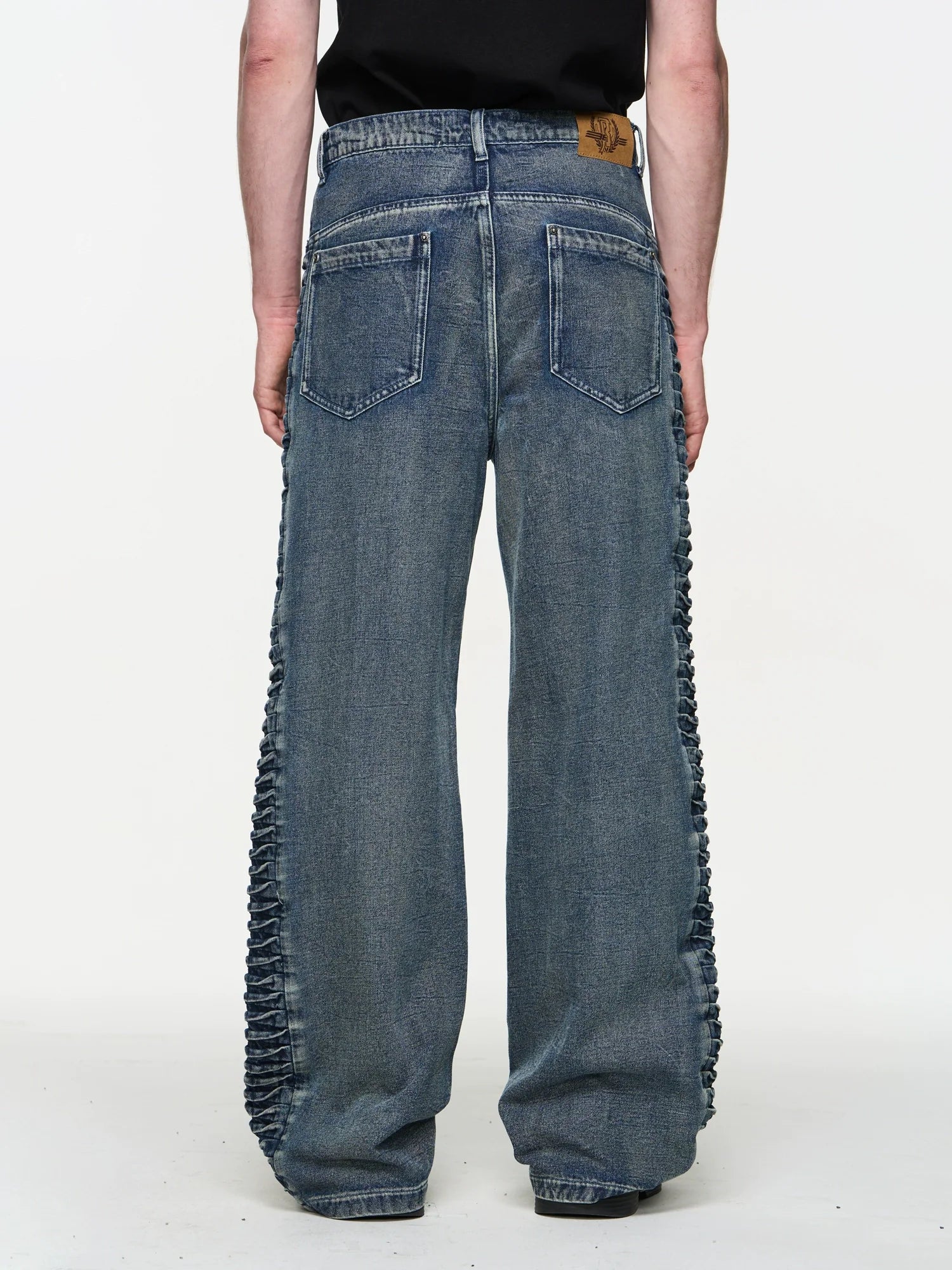 Side-Pleated Wide-Leg Denim Pants - Image 3