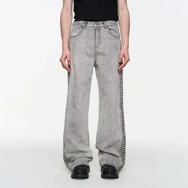 Side-Pleated Wide-Leg Denim Pants - Image 5