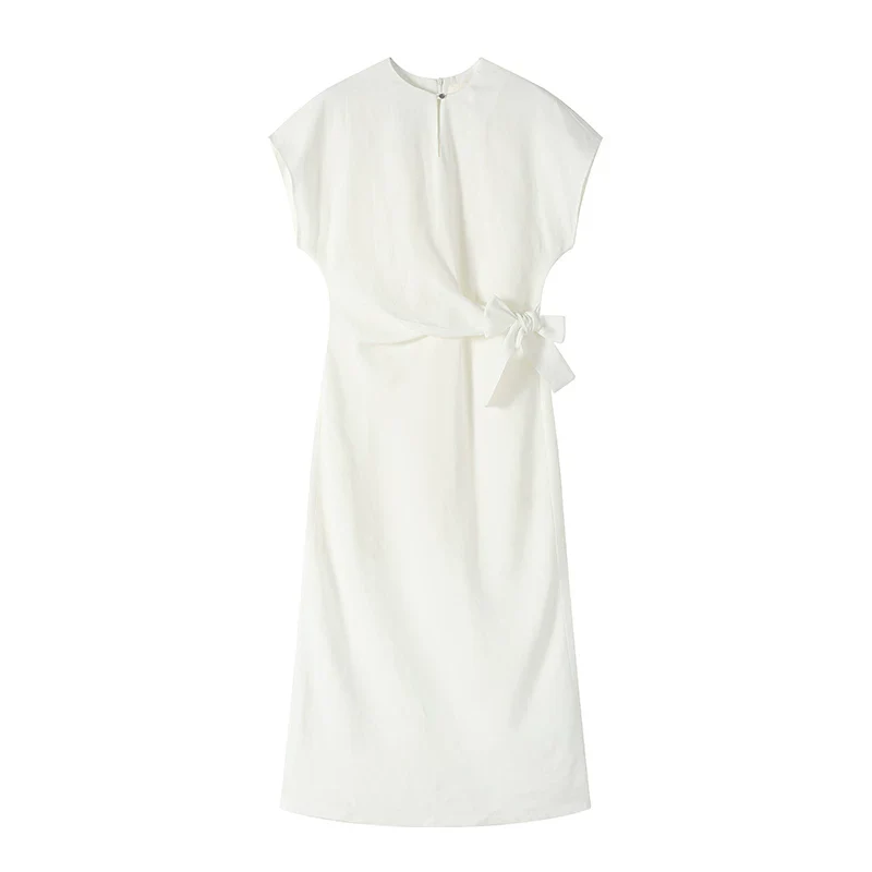 Side-Tie Tencel-Linen Long Dress