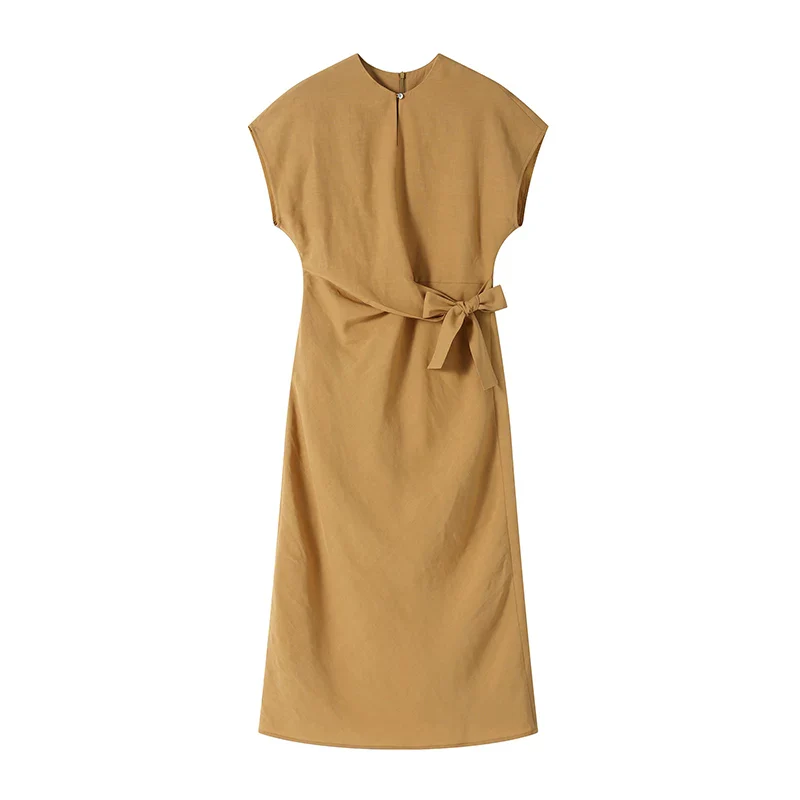Side-Tie Tencel-Linen Long Dress - Image 3