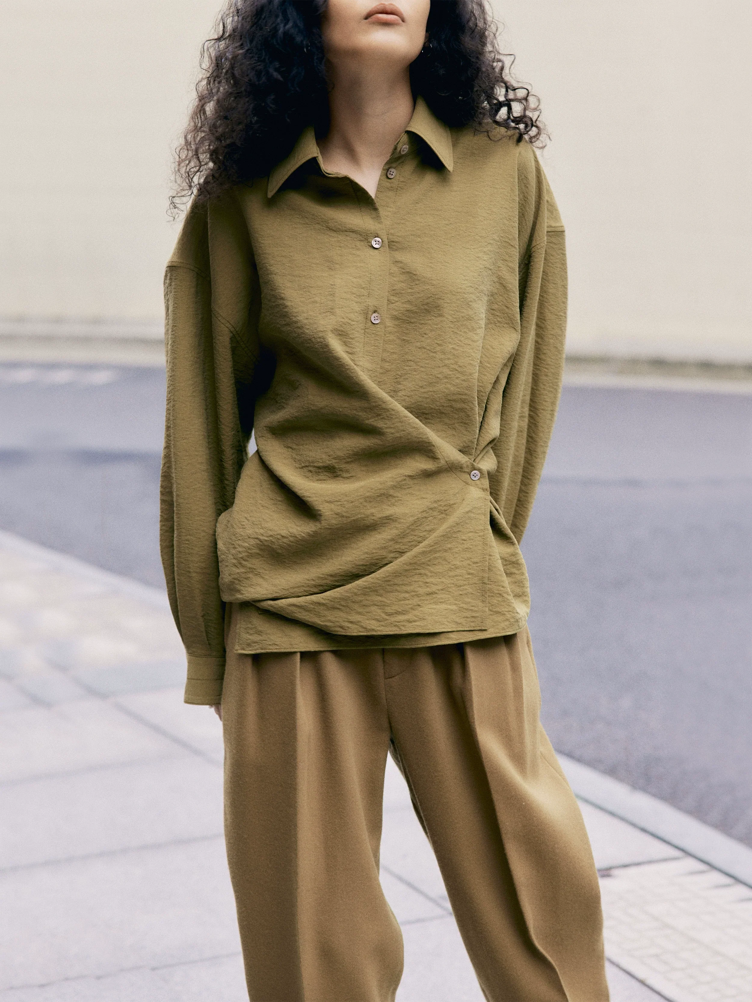 Silk Asymmetrical Button-Up Shirt