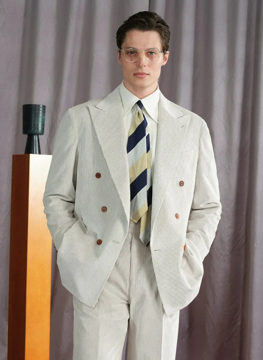 Silk-Cotton Corduroy Double-Breasted Suit - Image 2