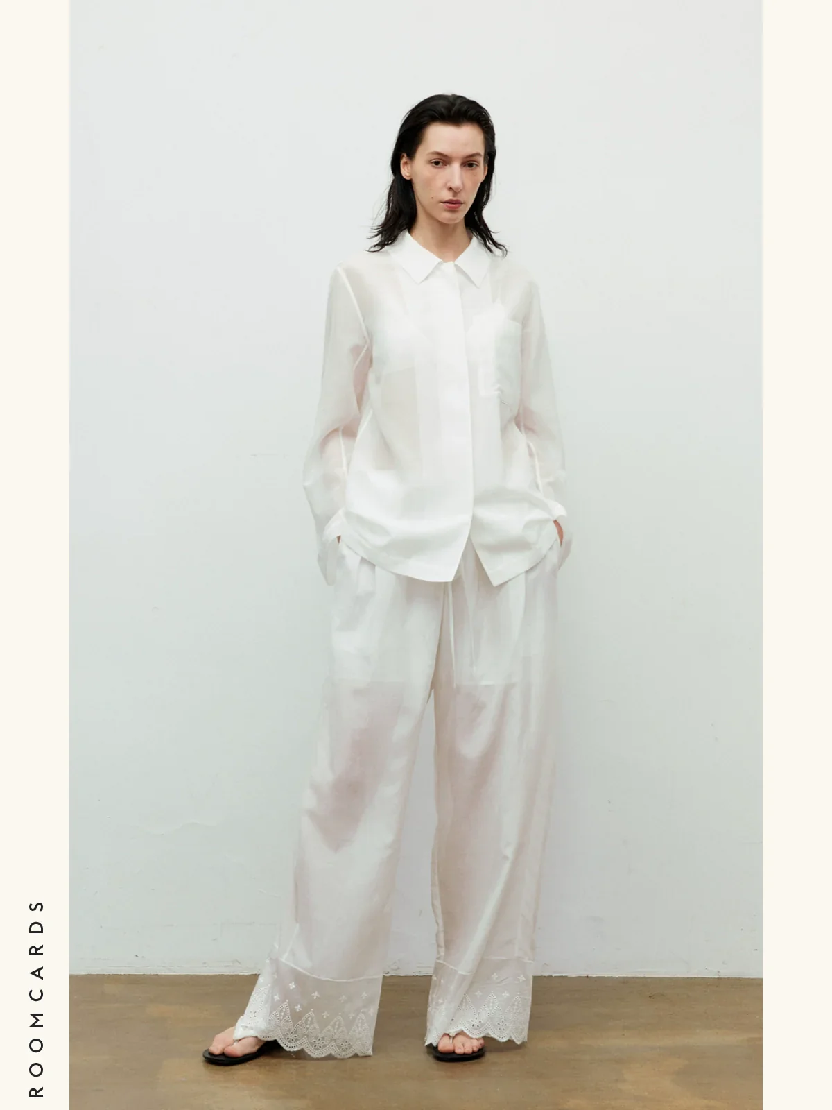 Silk-Cotton Lace Wide-Leg Pants