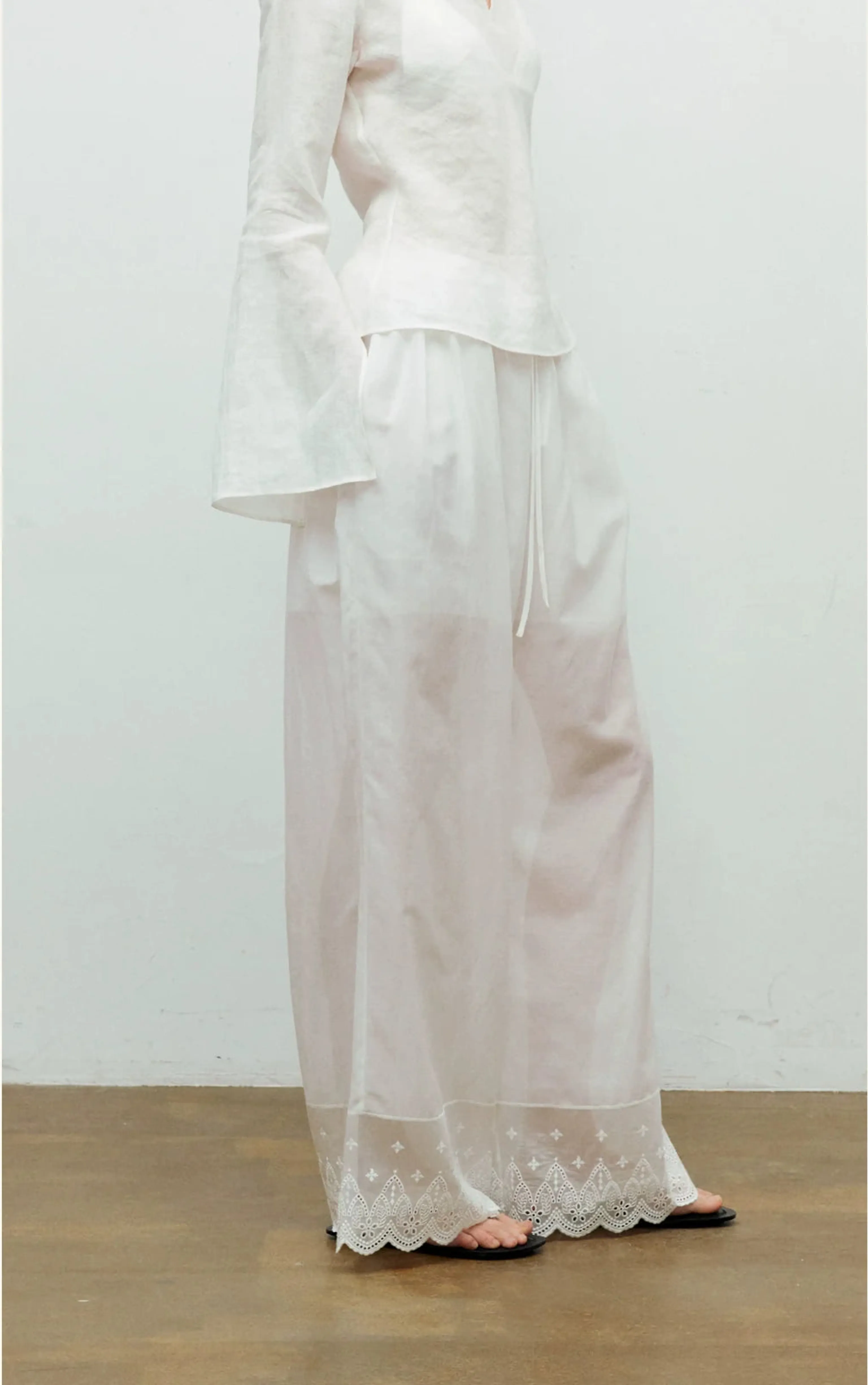 Silk-Cotton Lace Wide-Leg Pants - Image 5