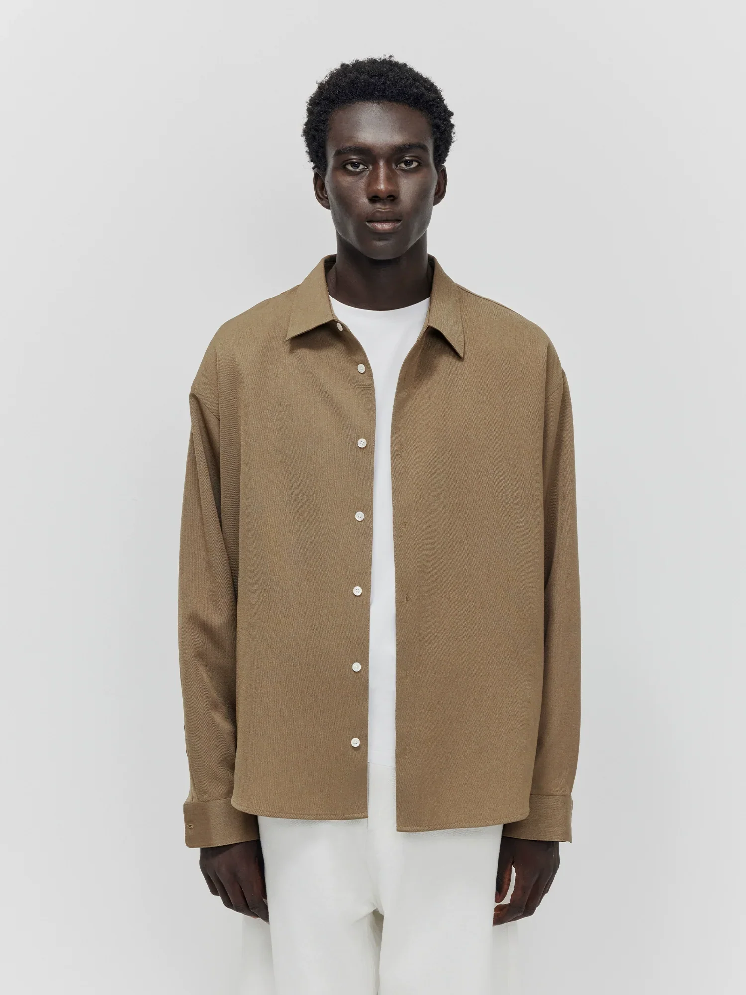 Silk-Like Relaxed Long-Sleeve Shirt
