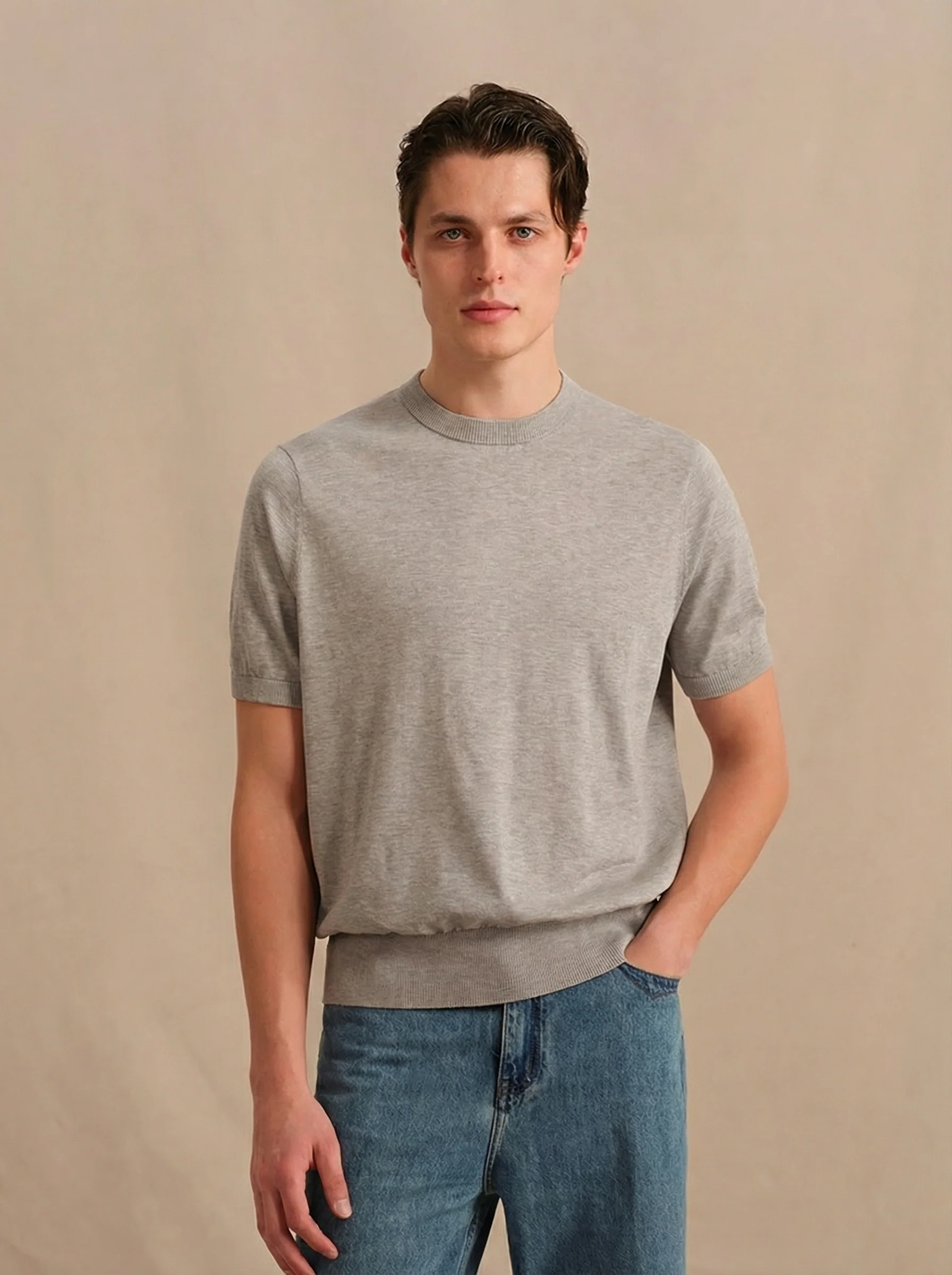 Silk-Linen Crew-Neck Tee