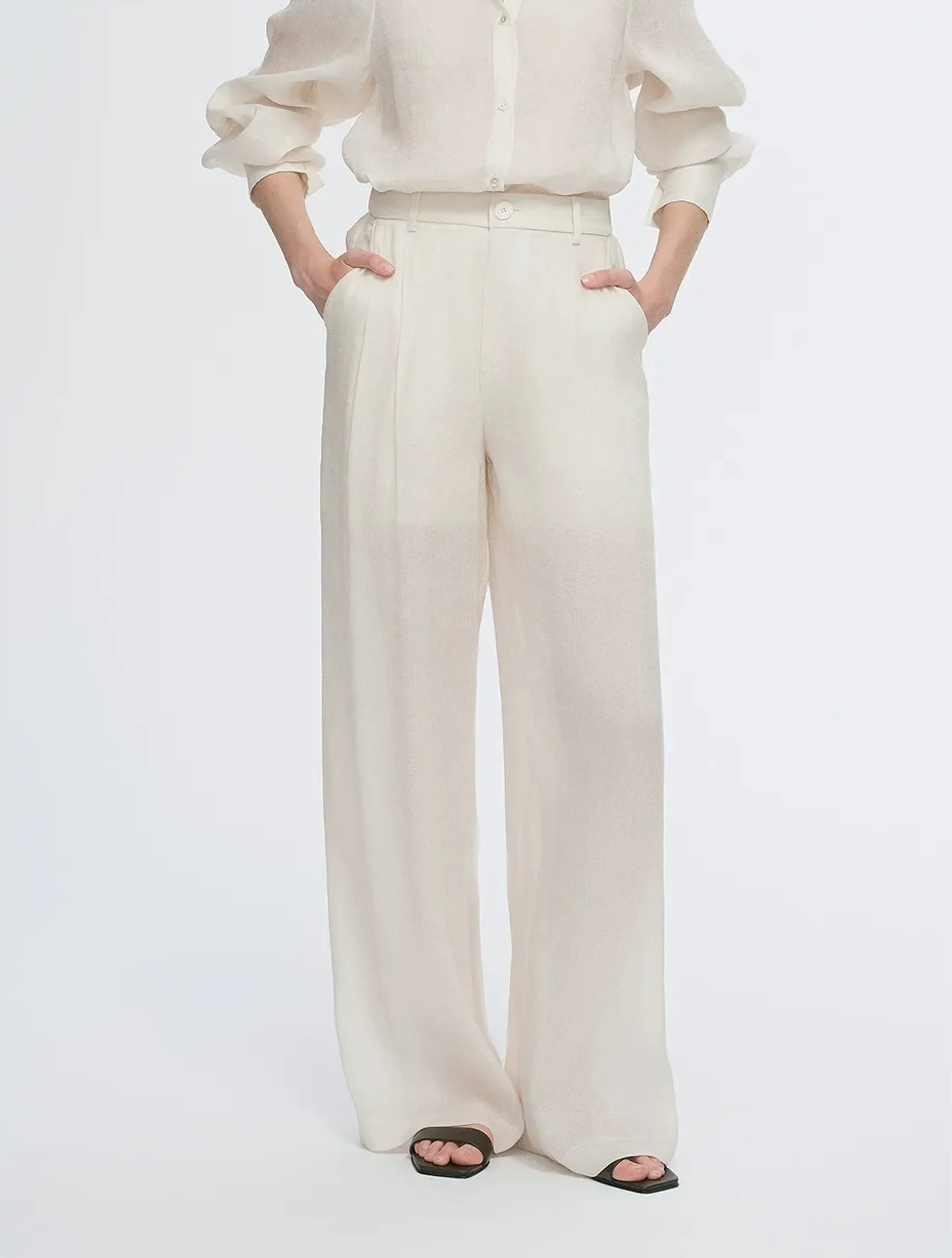 Silk Linen Pleated Trousers - Image 2